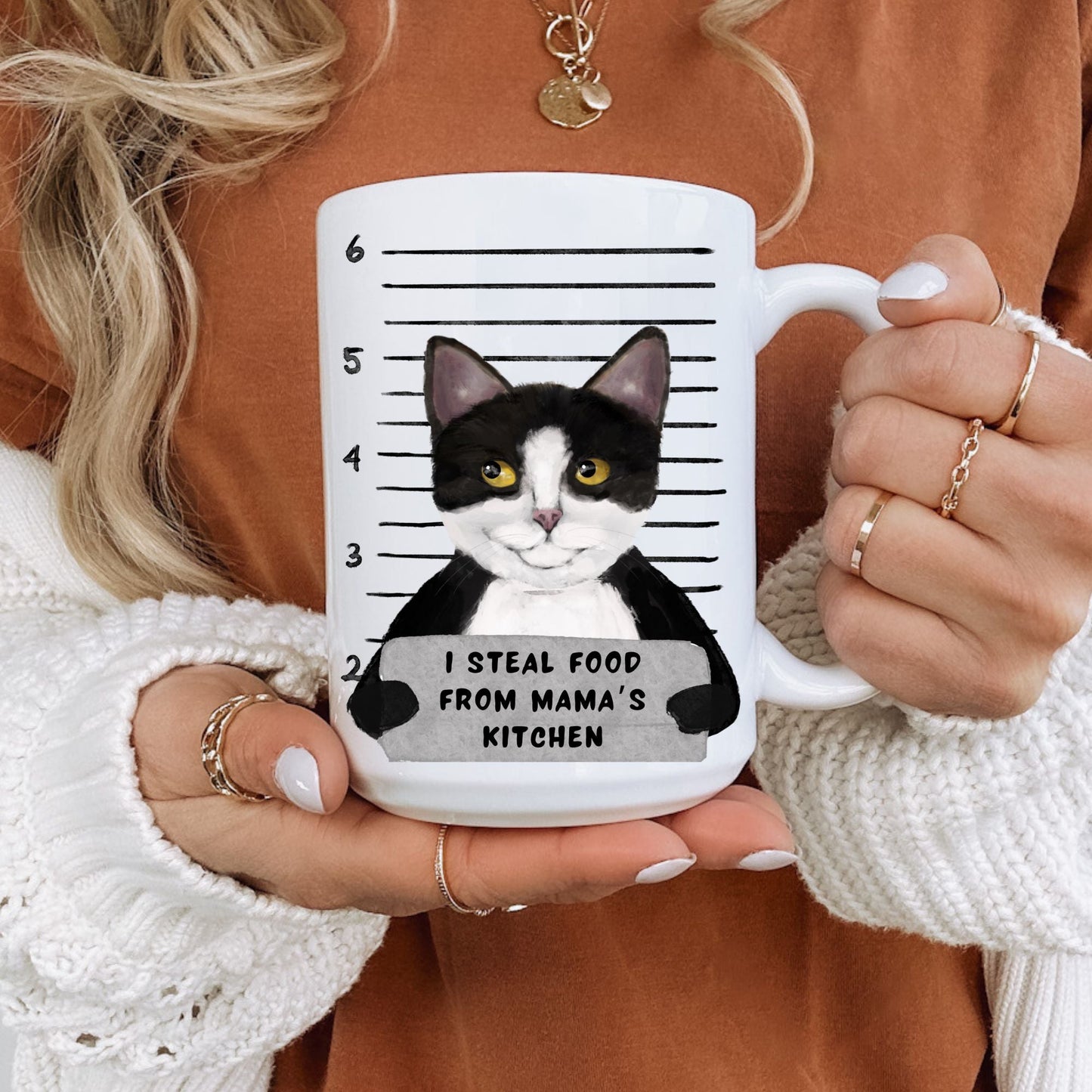 Tuxedo Cat Mugshot Mug - MerikaArt