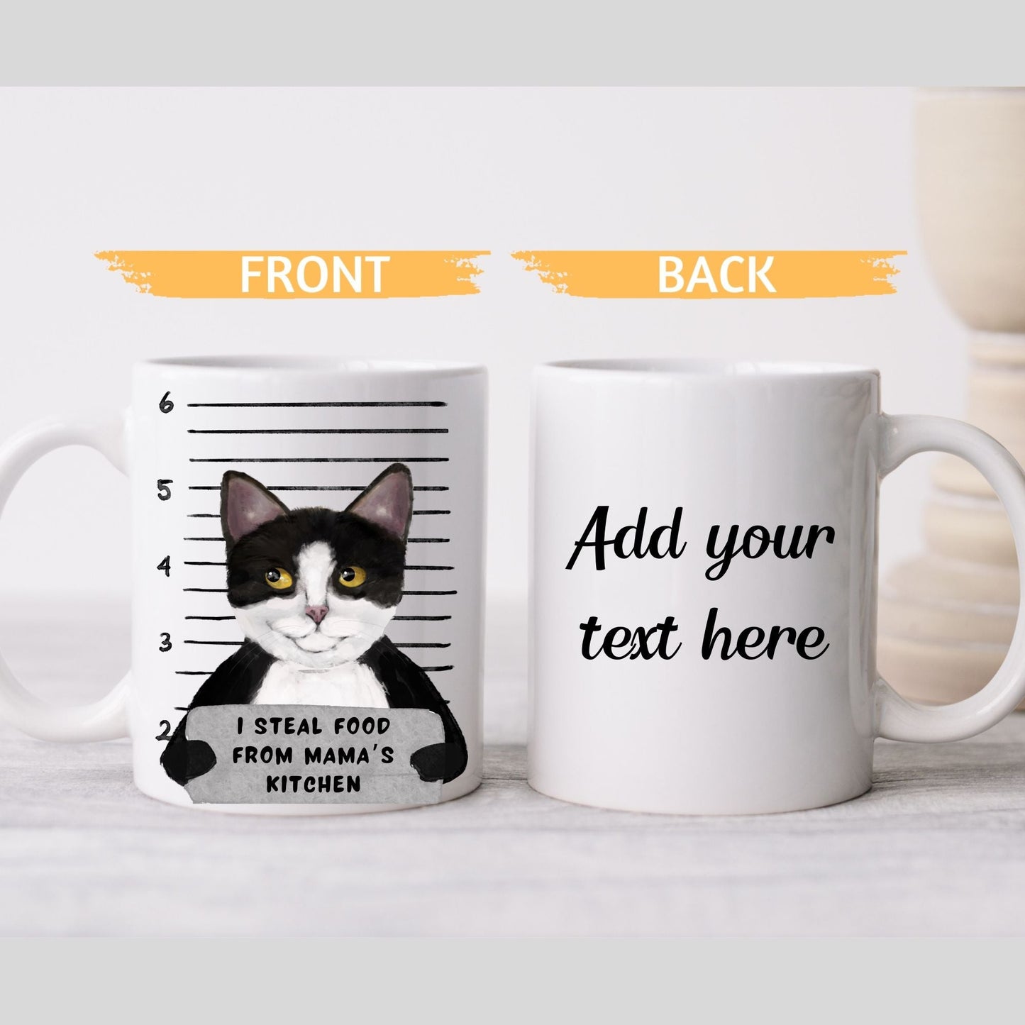 Tuxedo Cat Mugshot Mug - MerikaArt