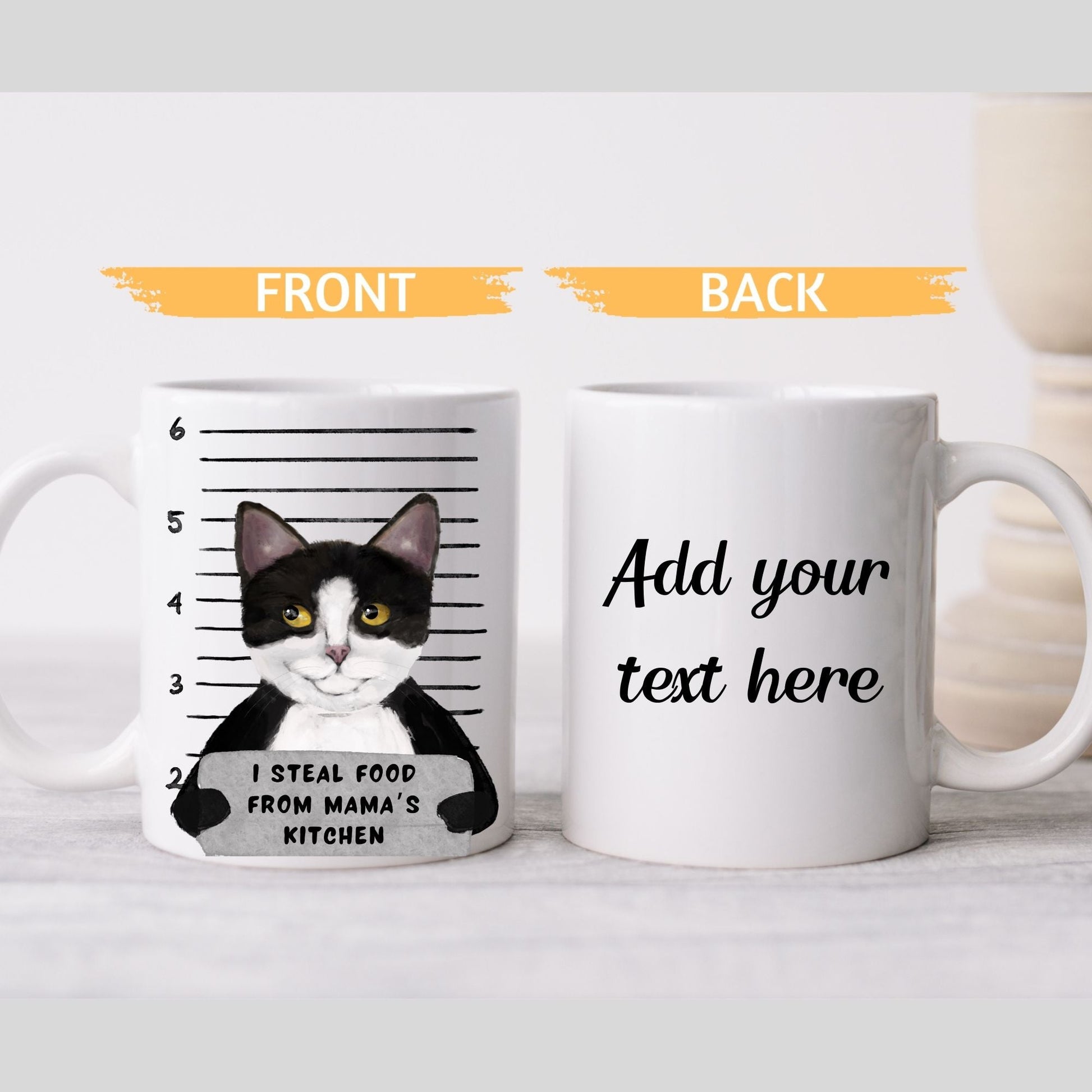 Tuxedo Cat Mugshot Mug - MerikaArt