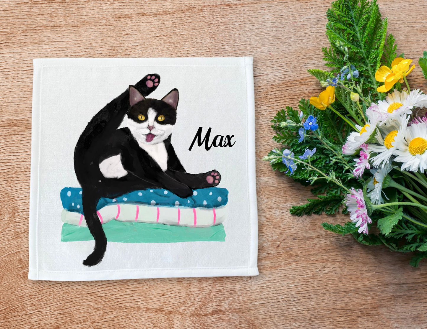 Tuxedo Cat Stretch Washcloth - MerikaArt