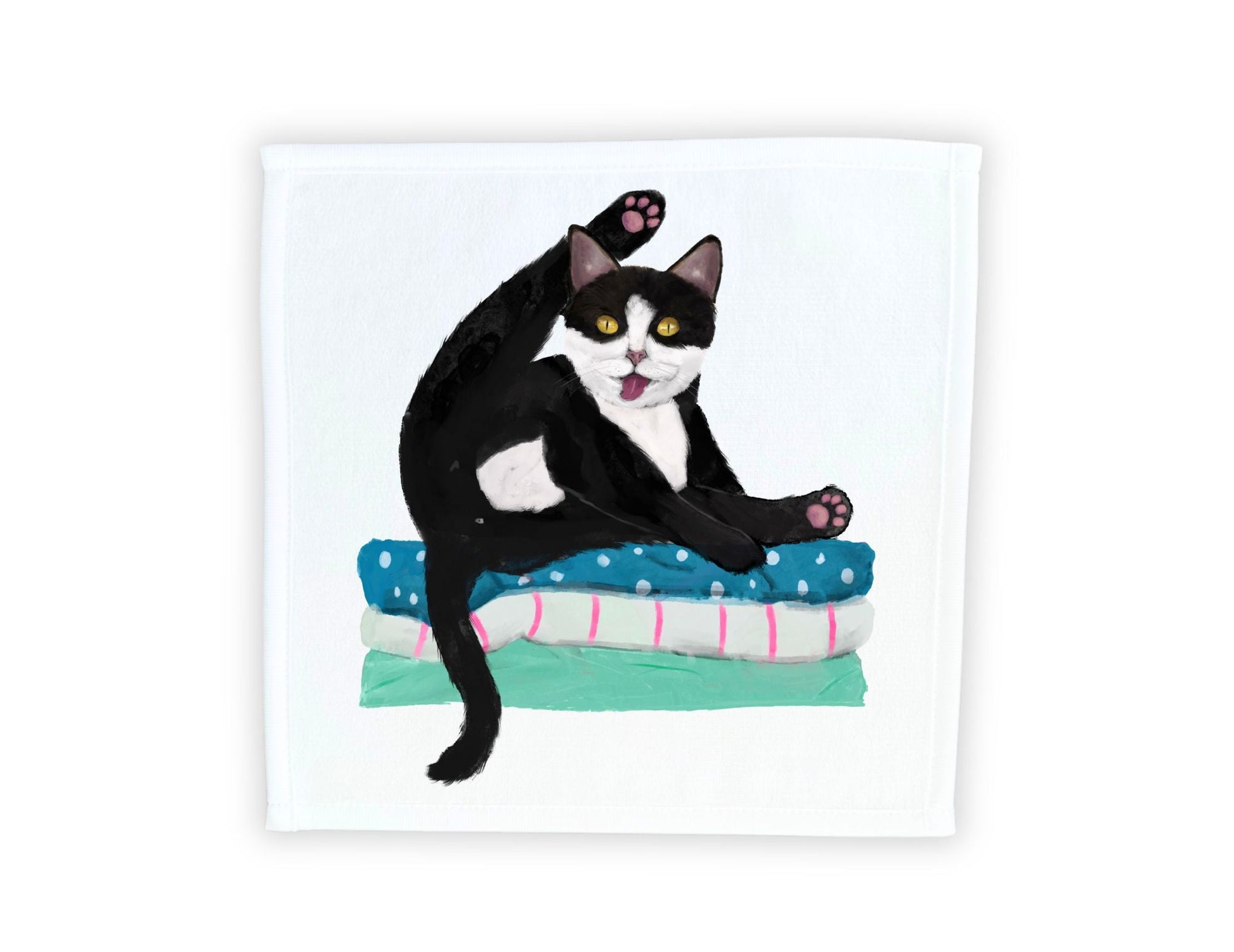 Tuxedo Cat Stretch Washcloth - MerikaArt