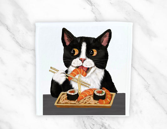 Tuxedo Cat Sushi Washcloth - MerikaArt