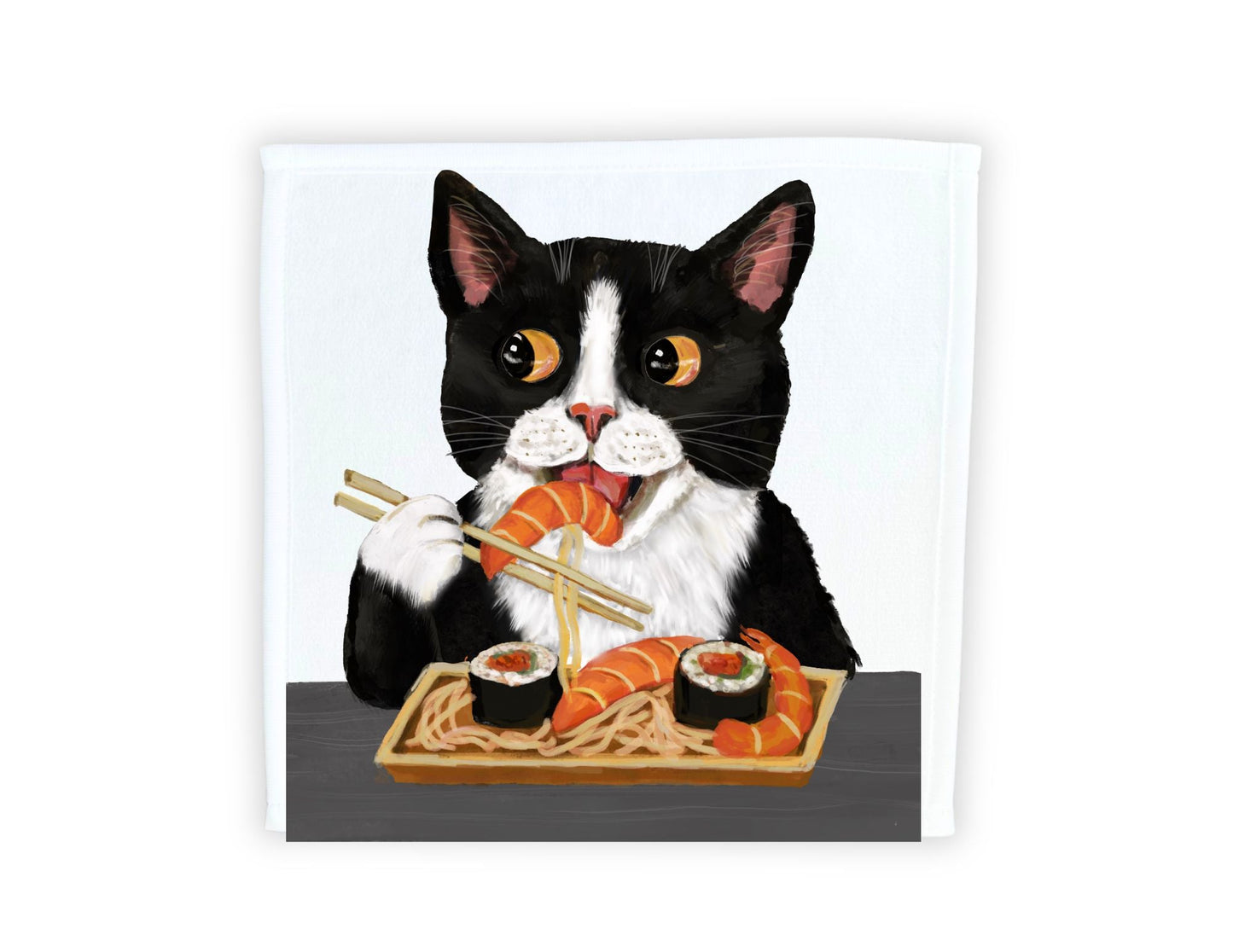 Tuxedo Cat Sushi Washcloth - MerikaArt