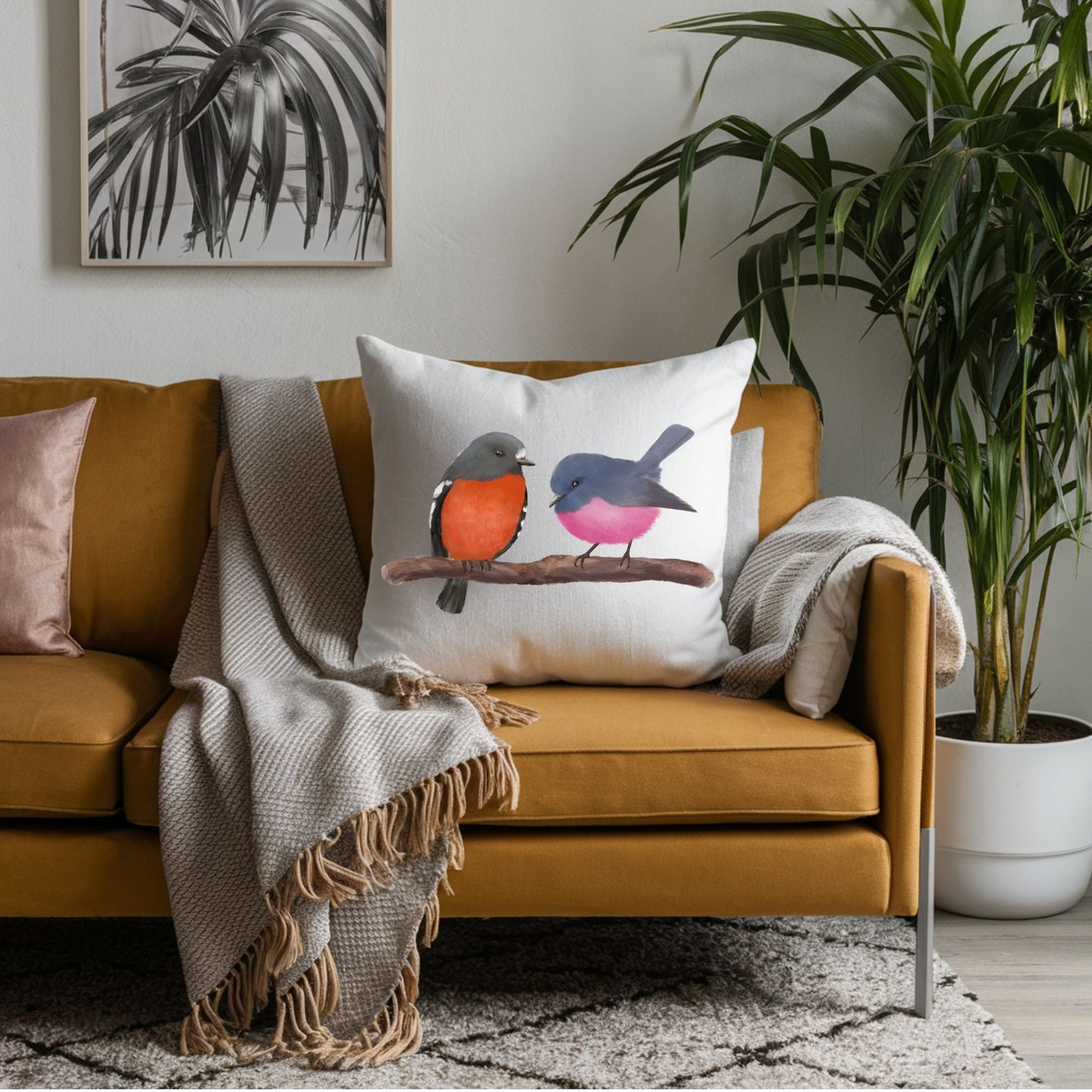 Two Colorful Birds Pillow - MerikaArt