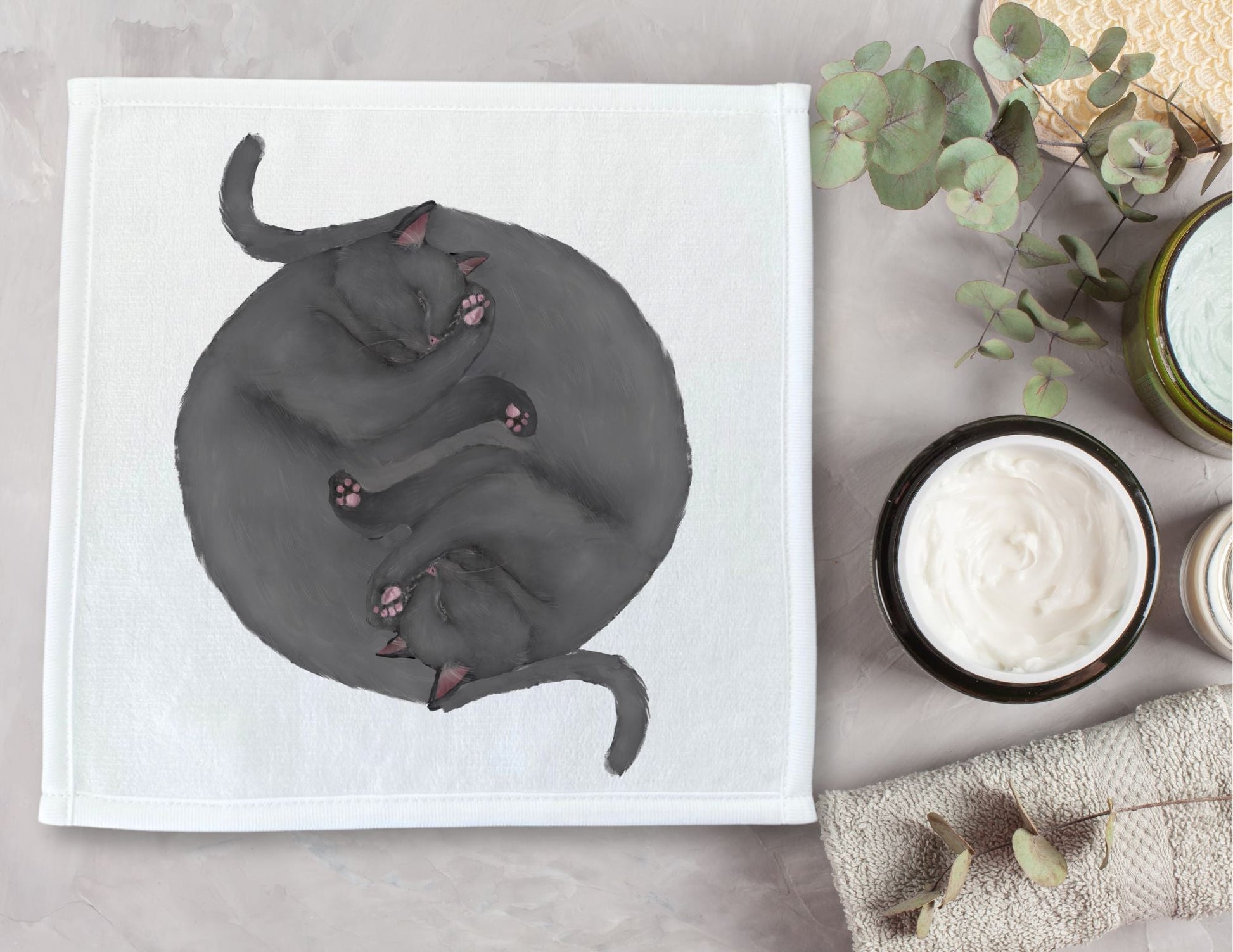 Two Gray Cats Sleeping Washcloth - MerikaArt