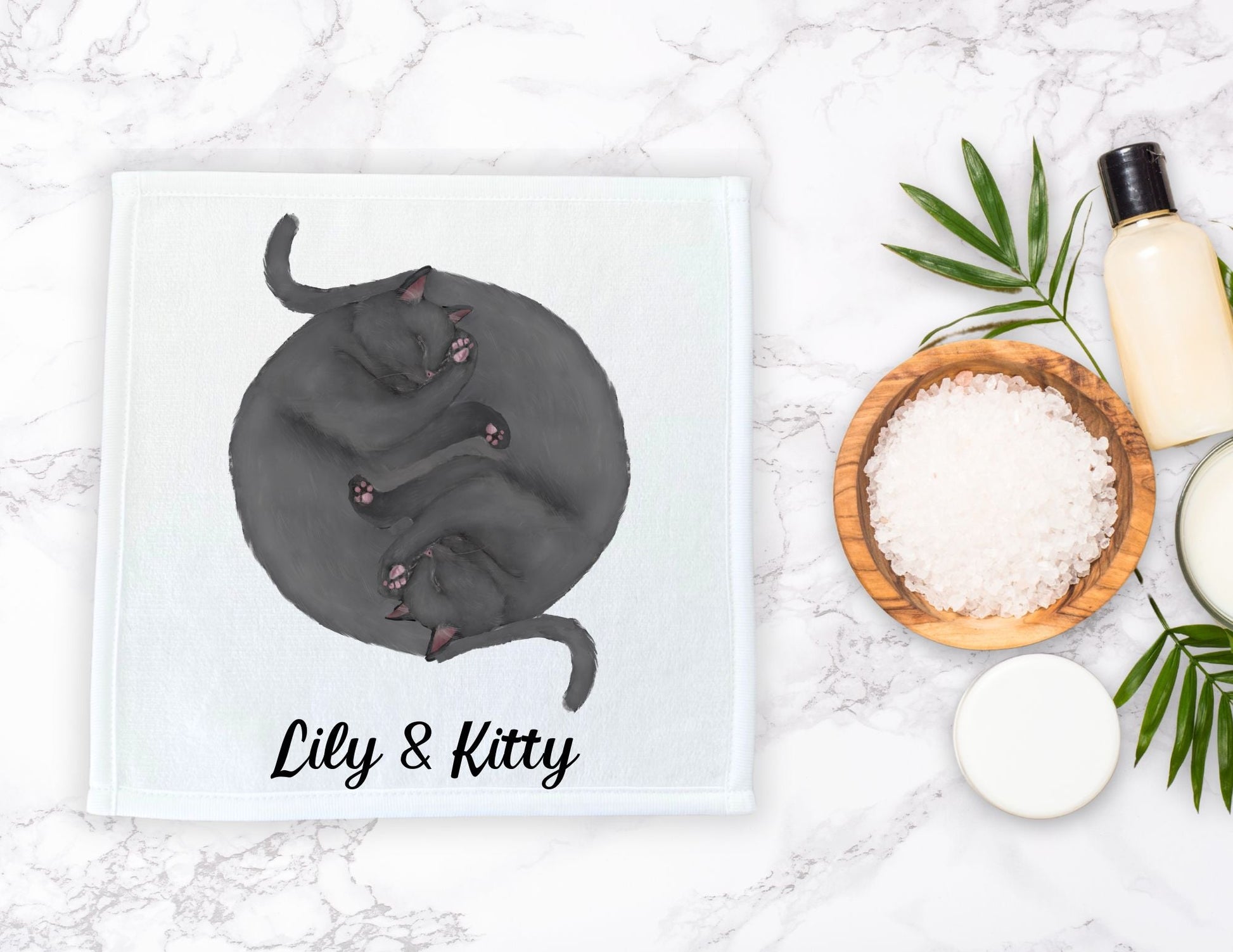 Two Gray Cats Sleeping Washcloth - MerikaArt