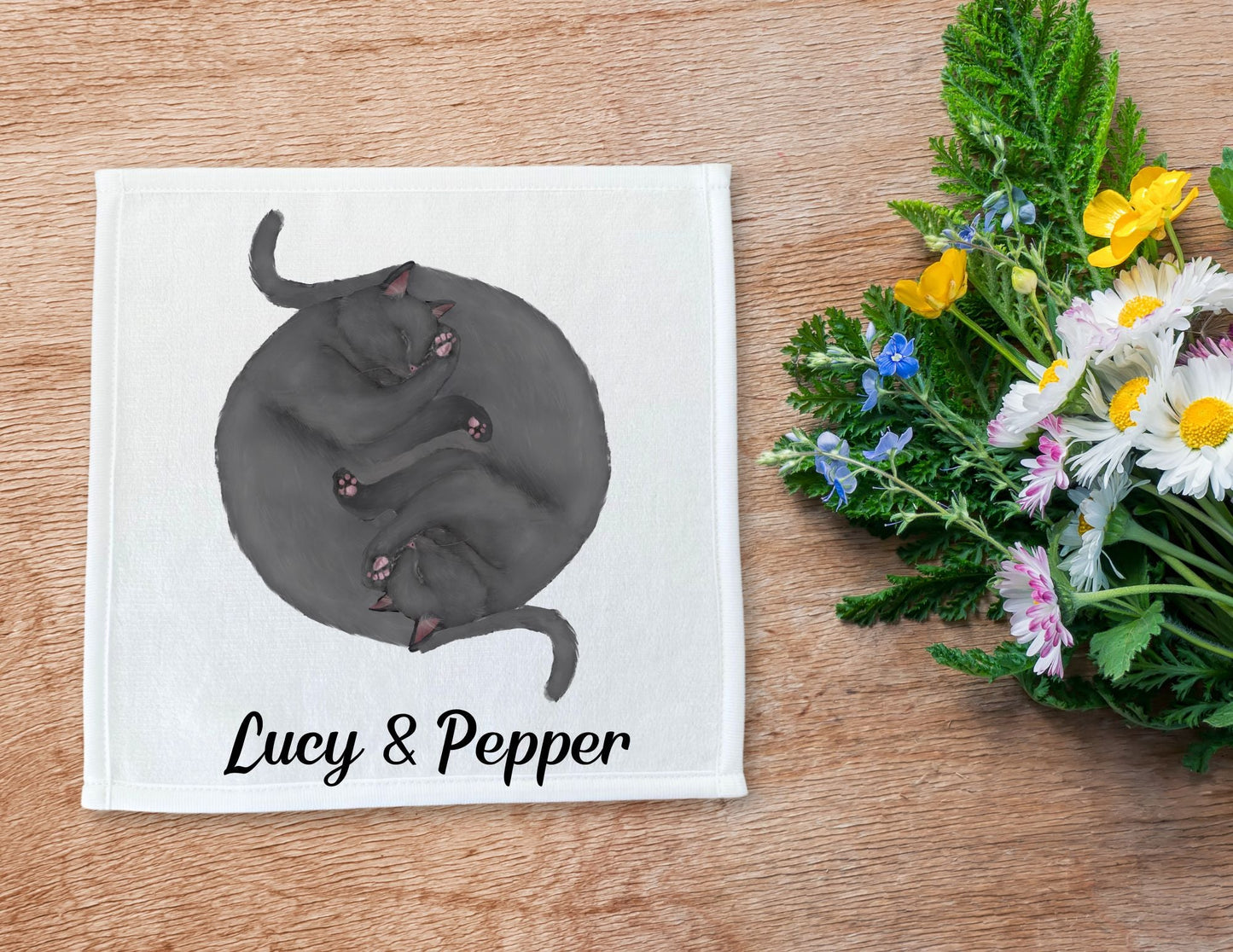 Two Gray Cats Sleeping Washcloth - MerikaArt