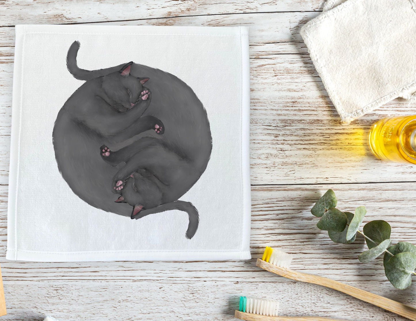 Two Gray Cats Sleeping Washcloth - MerikaArt
