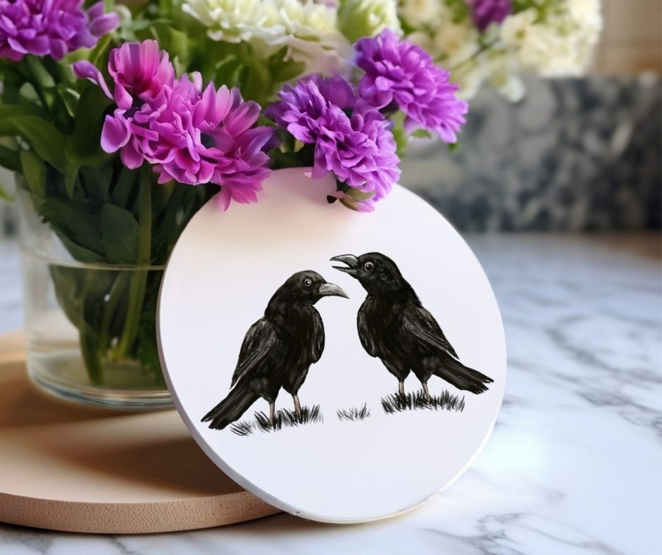 Two Ravens Ceramic Coaster - MerikaArt