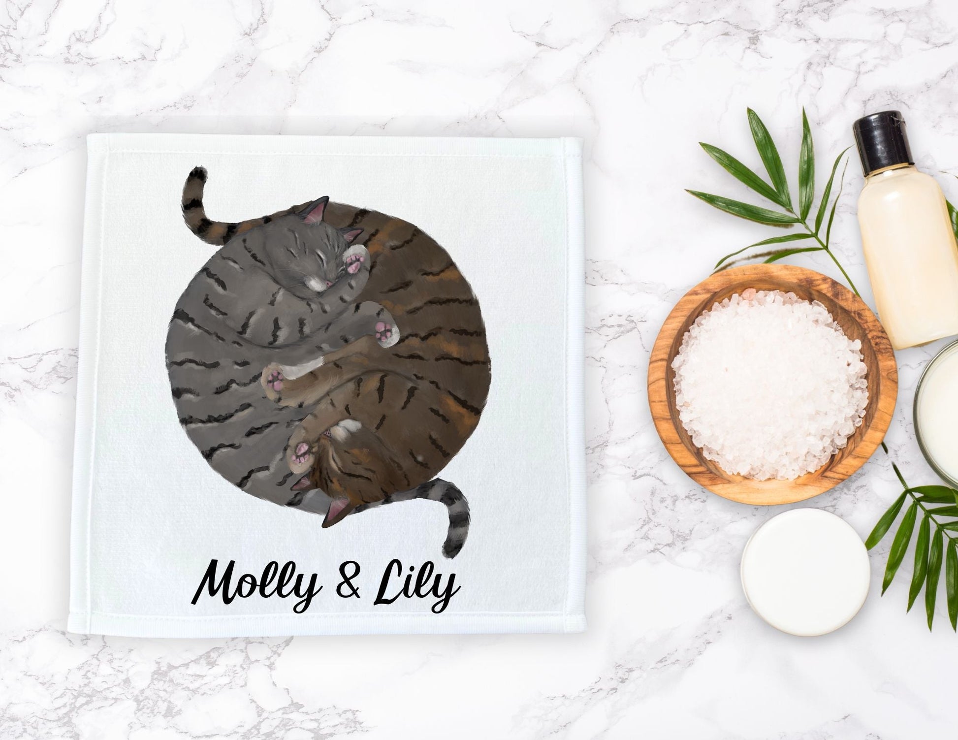 Two Tabby Cats Sleeping Washcloth - MerikaArt