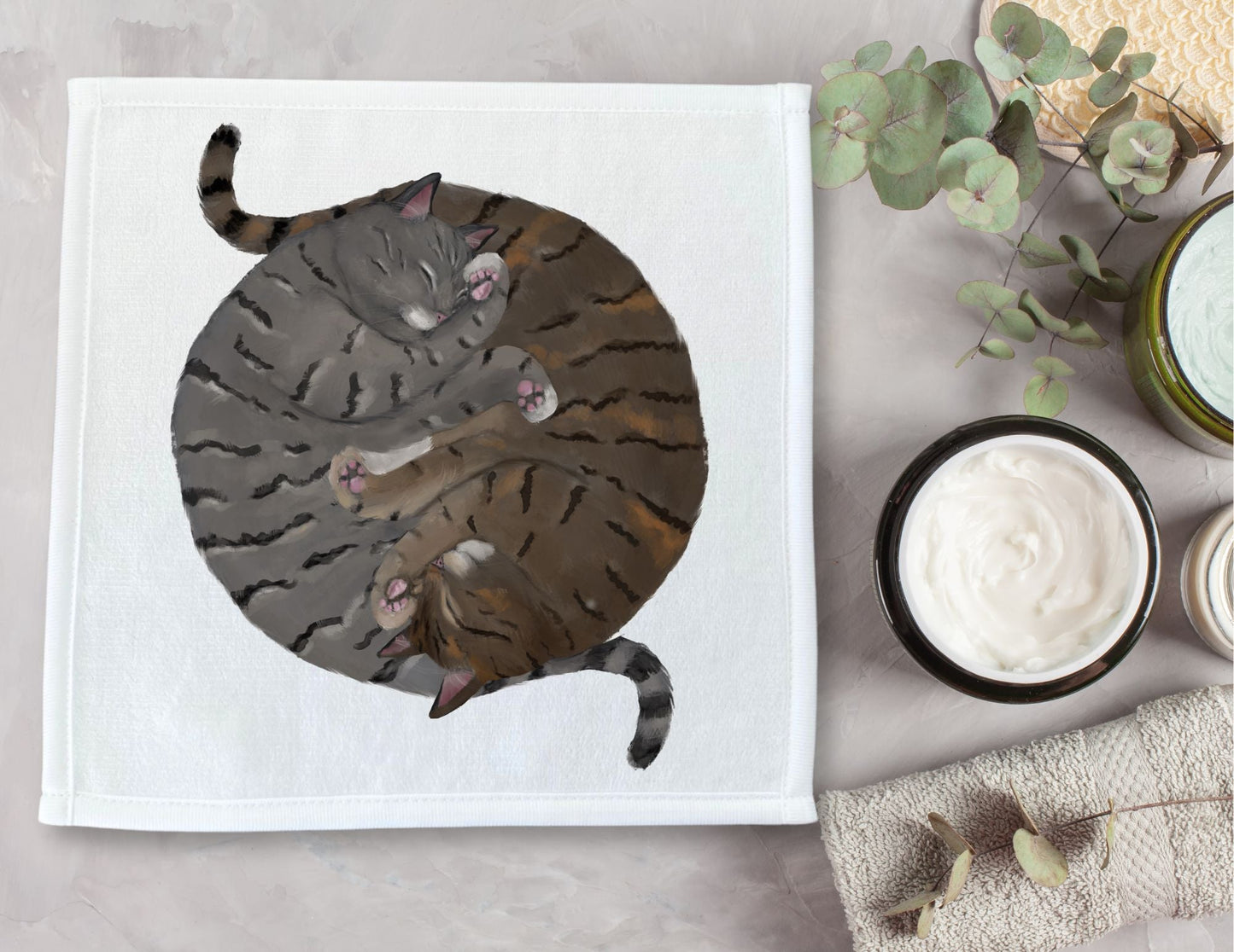 Two Tabby Cats Sleeping Washcloth - MerikaArt