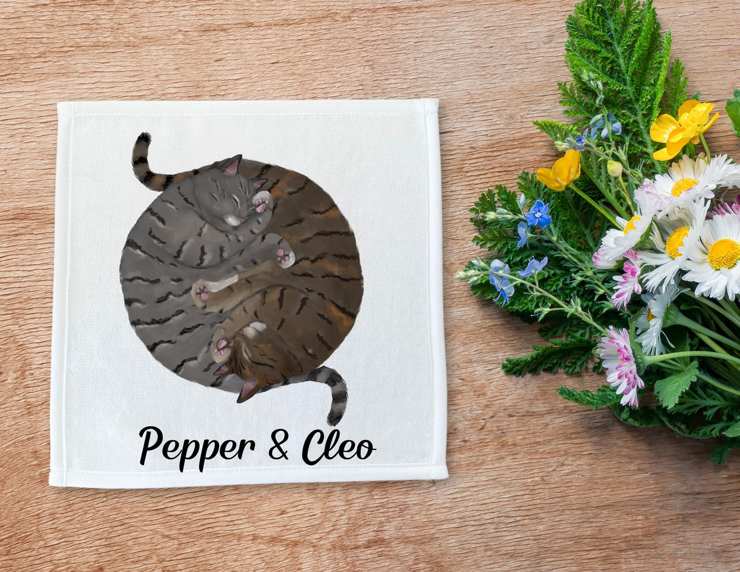 Two Tabby Cats Sleeping Washcloth - MerikaArt