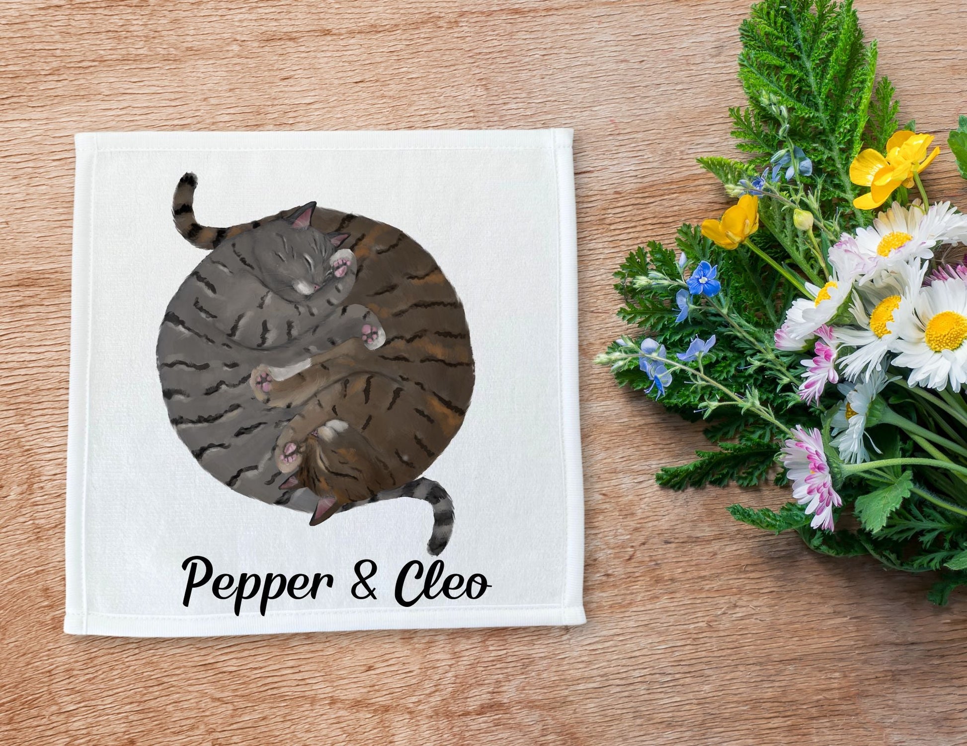 Two Tabby Cats Sleeping Washcloth - MerikaArt