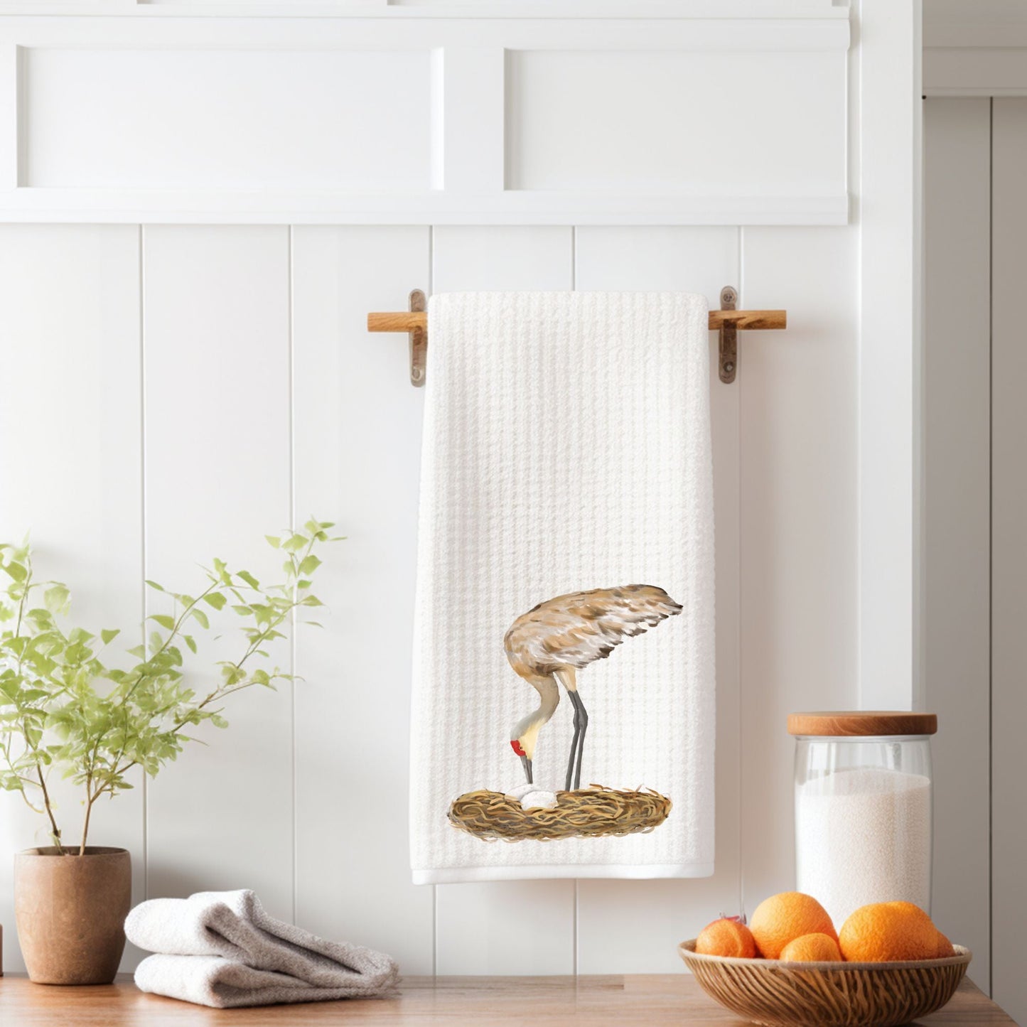 Unique Sandhill Crane Nesting Kitchen Towel - MerikaArt