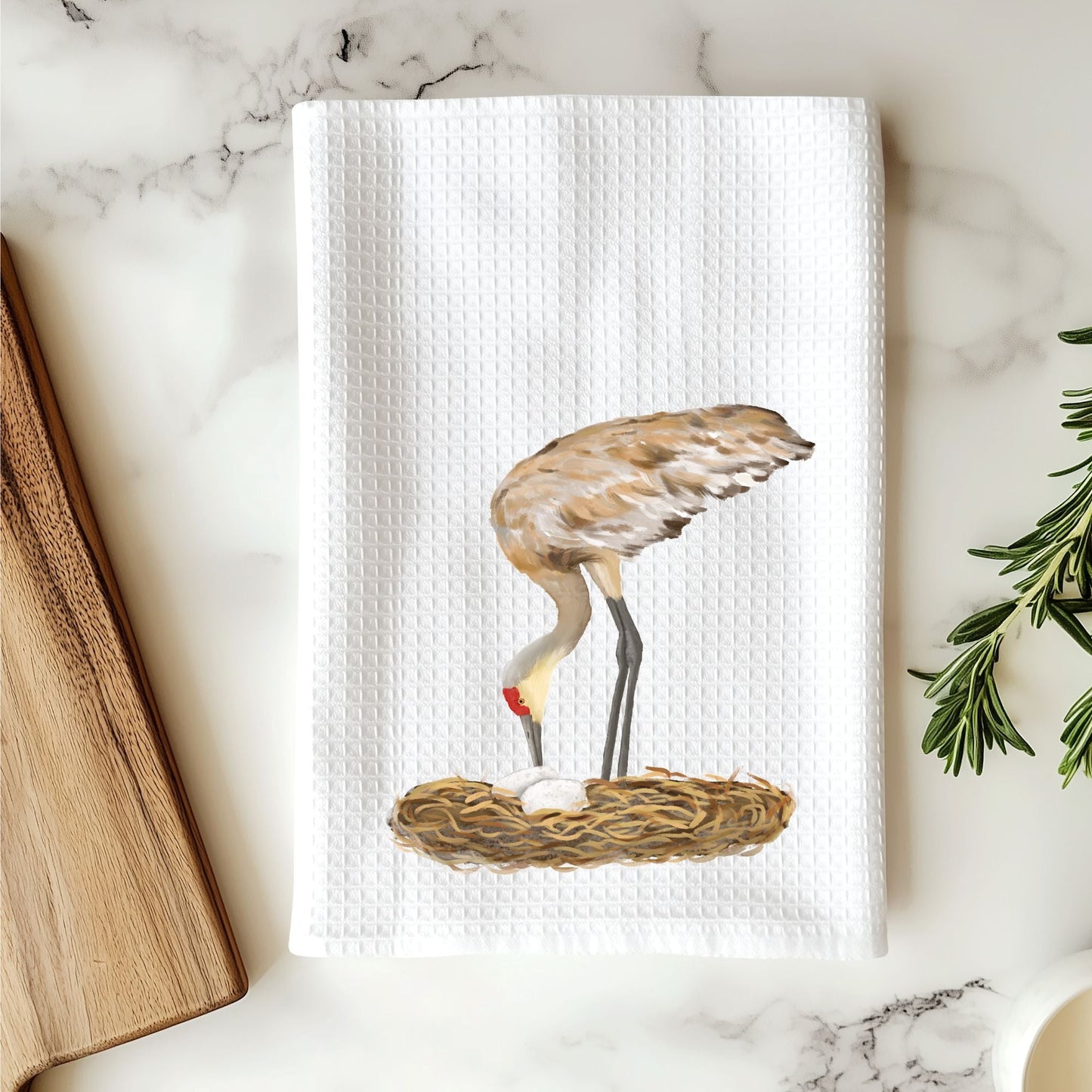 Unique Sandhill Crane Nesting Kitchen Towel - MerikaArt