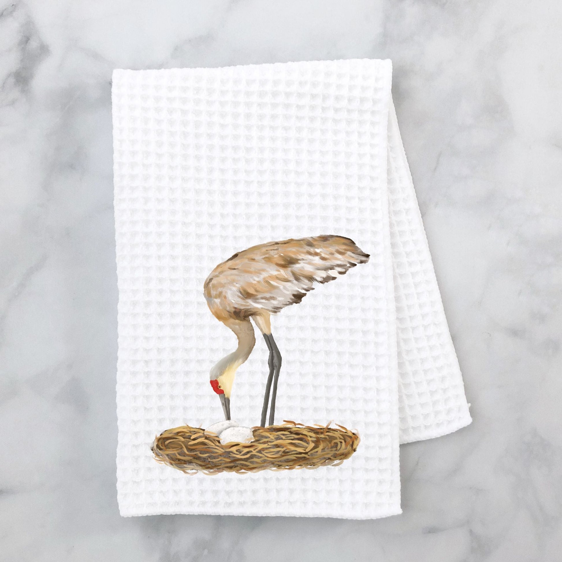 Unique Sandhill Crane Nesting Kitchen Towel - MerikaArt