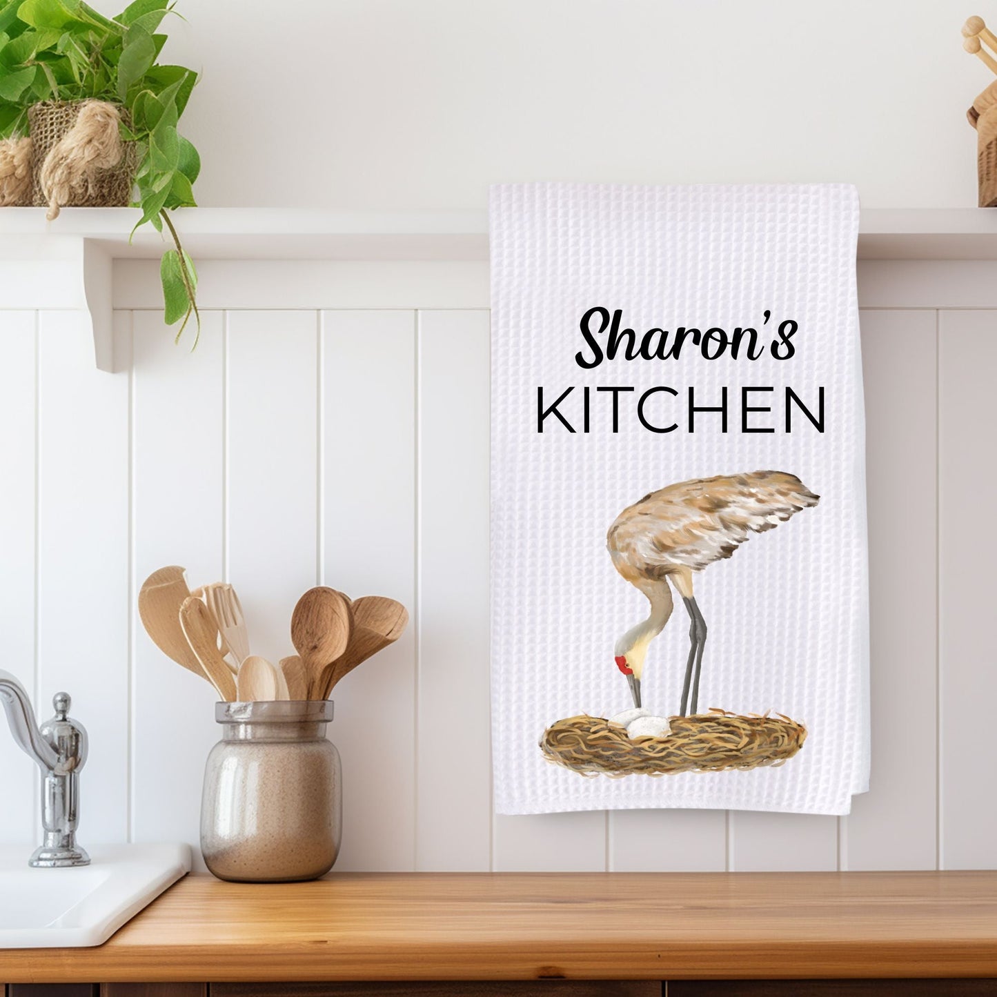 Unique Sandhill Crane Nesting Kitchen Towel - MerikaArt
