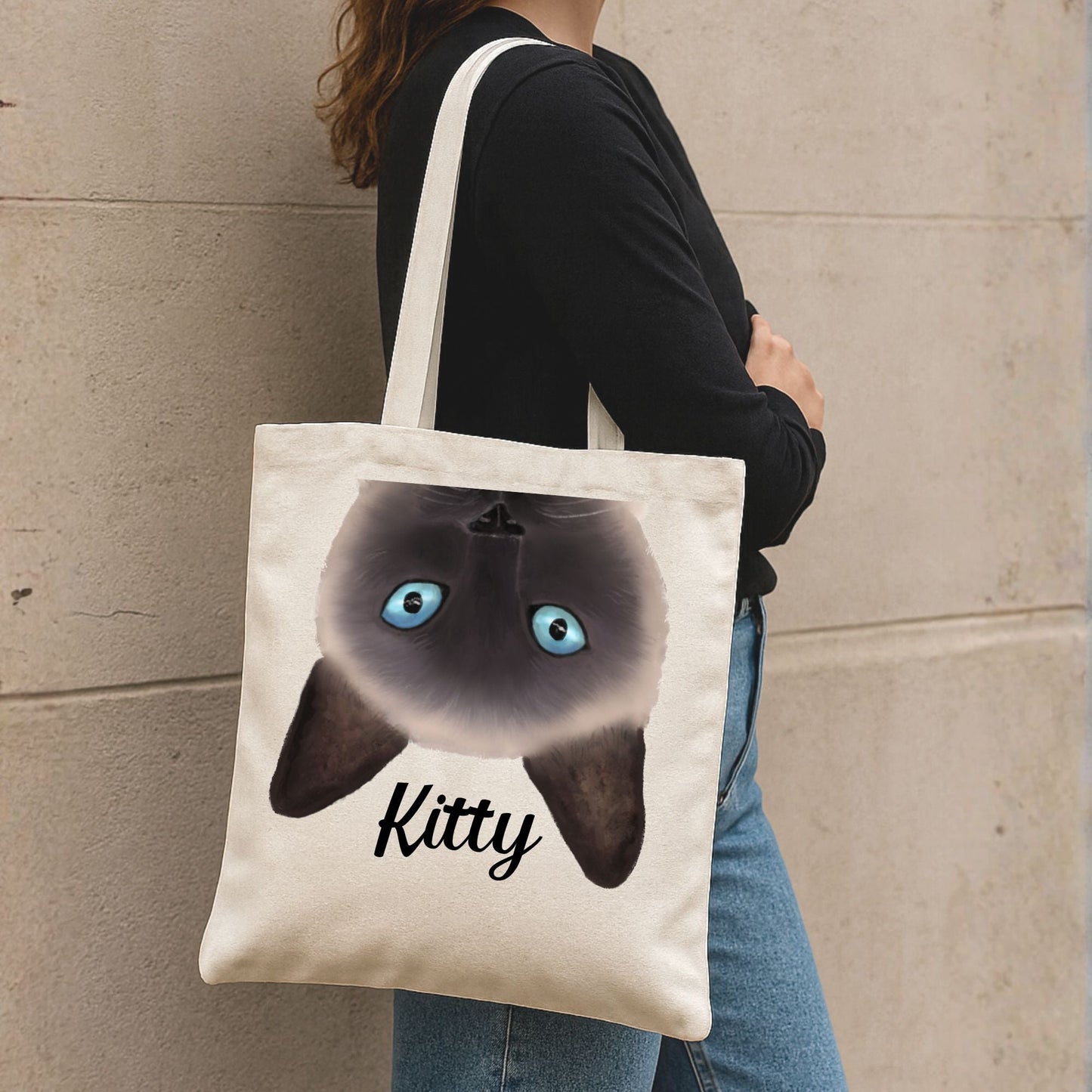 Upside Down Siamese Cat Canvas Tote Bag - MerikaArt