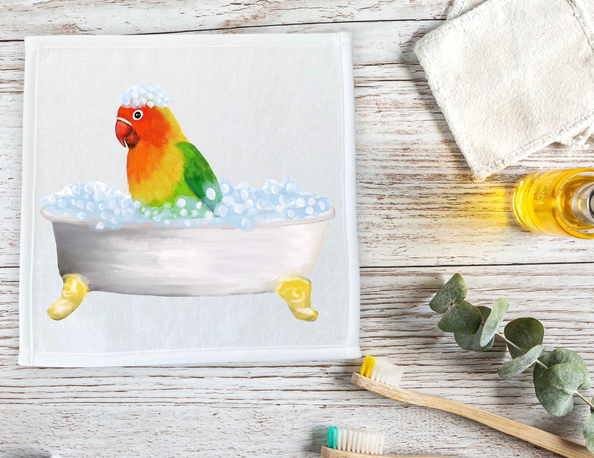 Vibrant Lovebird Bath Washcloth – A Delightful Avian Design - MerikaArt