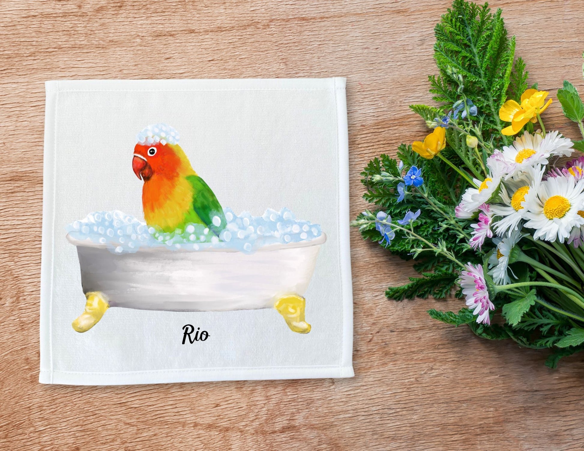 Vibrant Lovebird Bath Washcloth – A Delightful Avian Design - MerikaArt