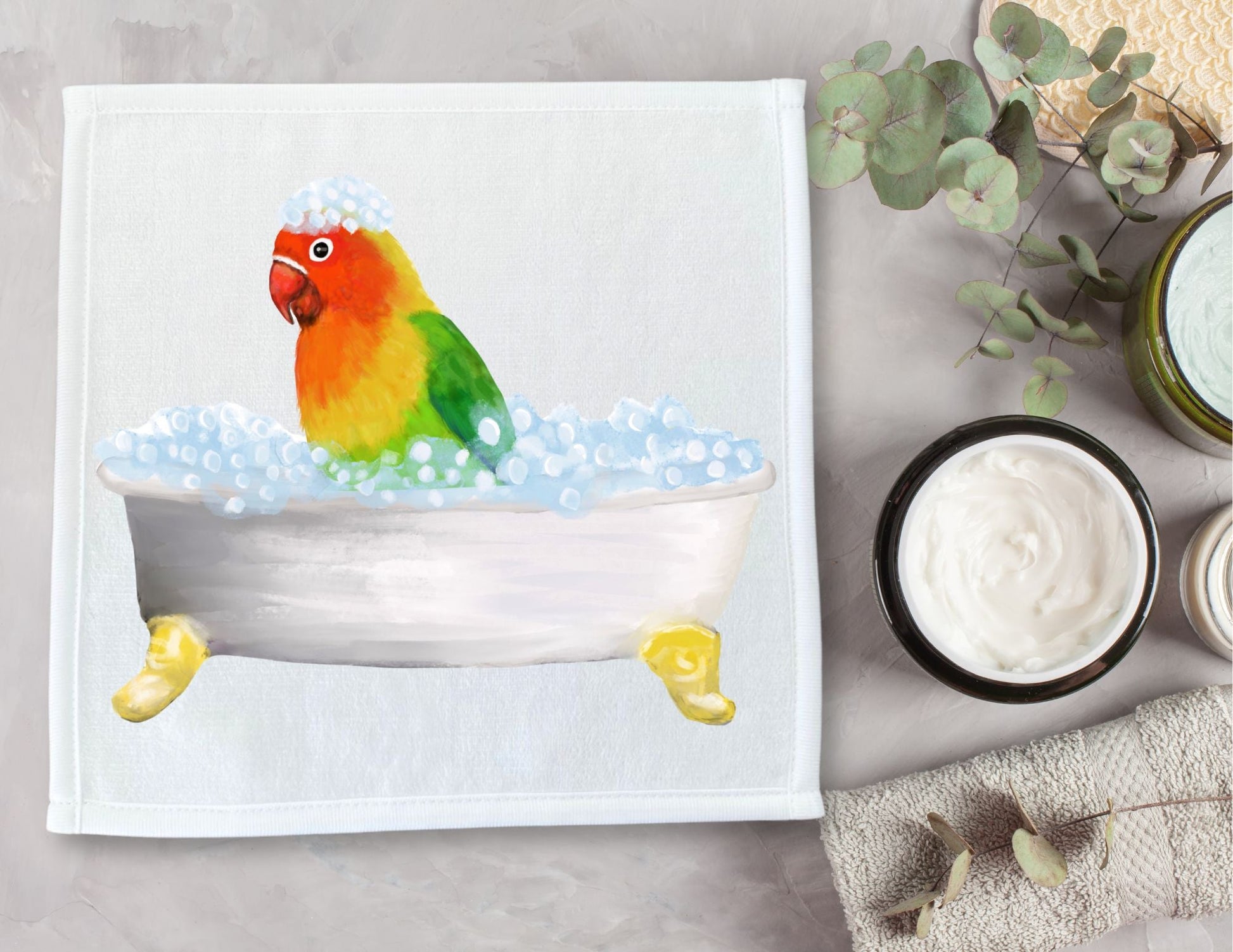 Vibrant Lovebird Bath Washcloth – A Delightful Avian Design - MerikaArt