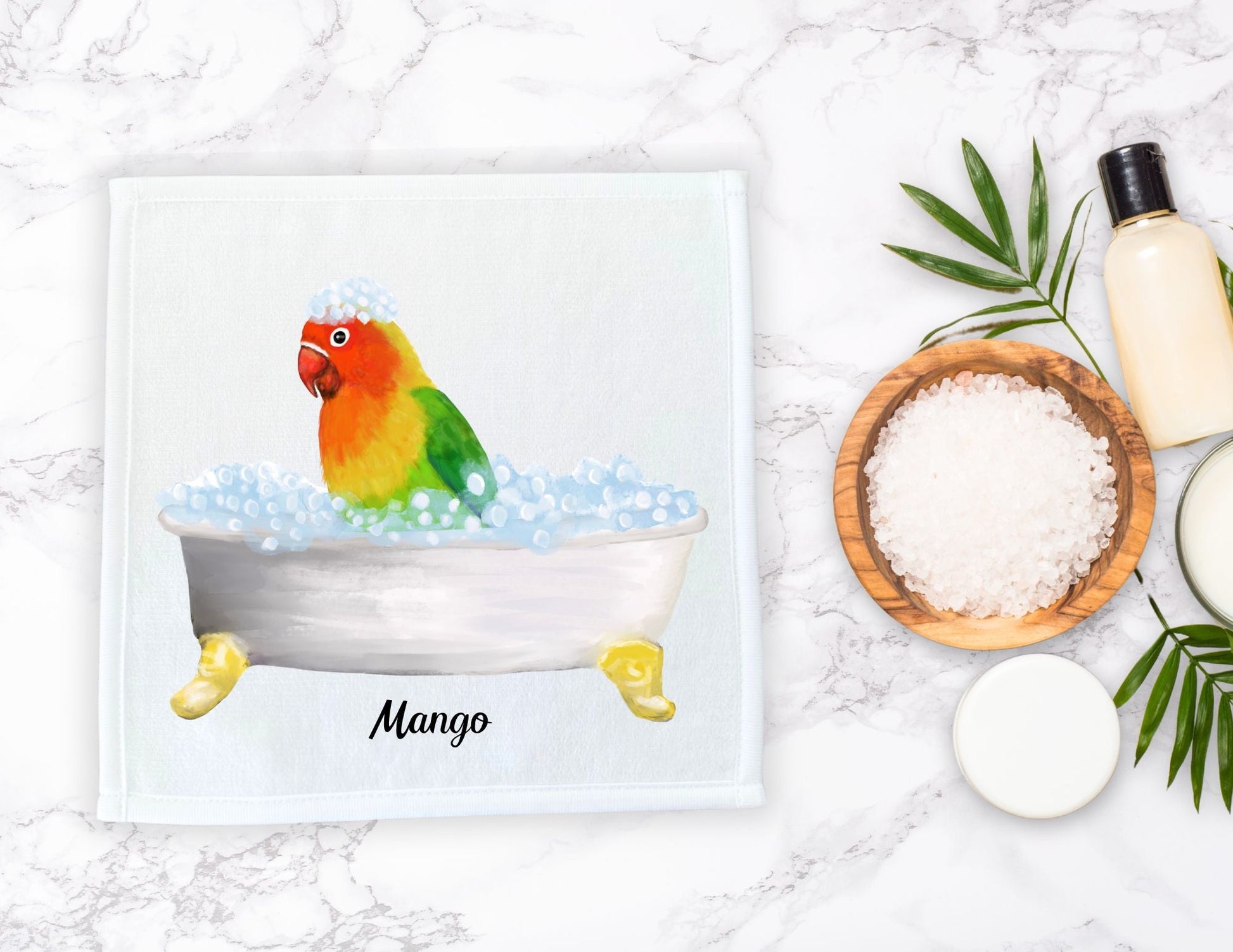 Vibrant Lovebird Bath Washcloth – A Delightful Avian Design - MerikaArt