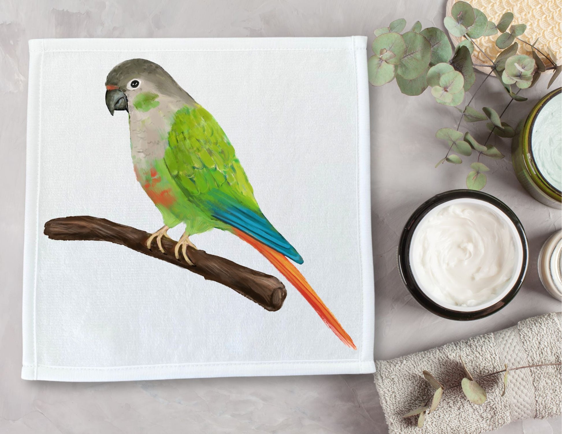 Vibrant Parrot on Branch Washcloth - MerikaArt