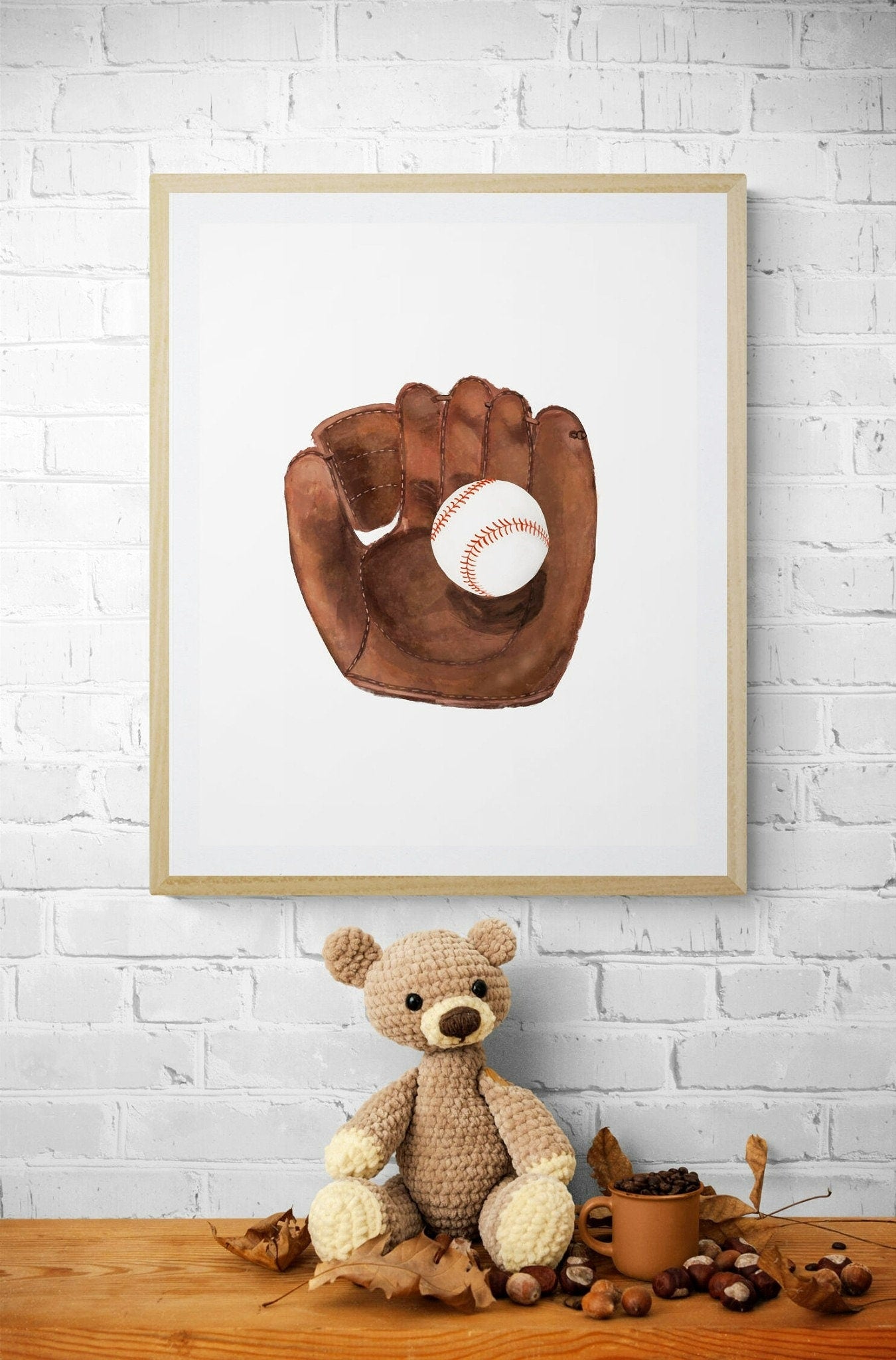 Vintage Baseball Gloves Print, Sport Painting, Boys Room Wall Art, Gift for Girls, Kids Wall Art, Nursery Decor, Sports Lover Drawing - MerikaArt