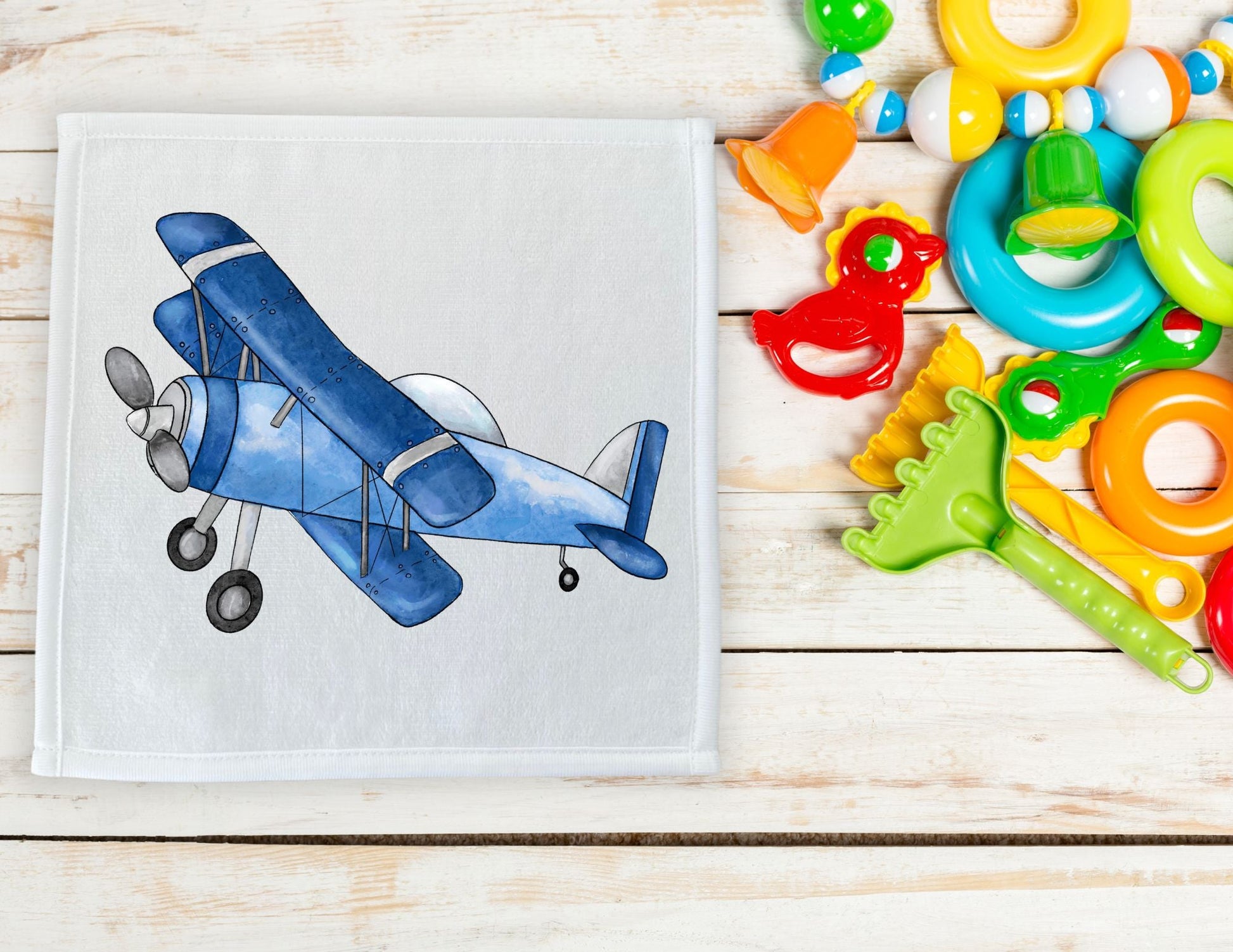 Vintage Blue Biplane Washcloth - MerikaArt