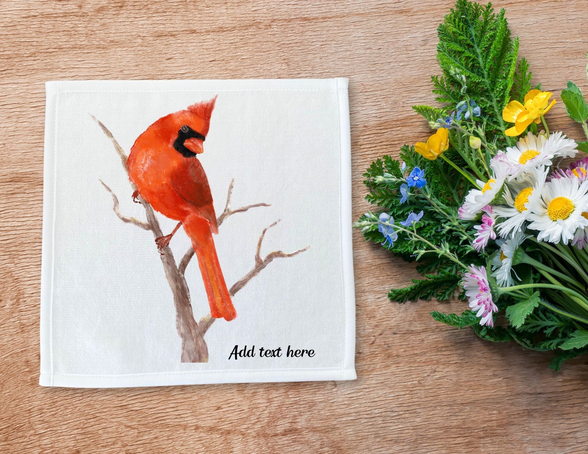 Vivid Red Cardinal Washcloth – Majestic Bird Design - MerikaArt