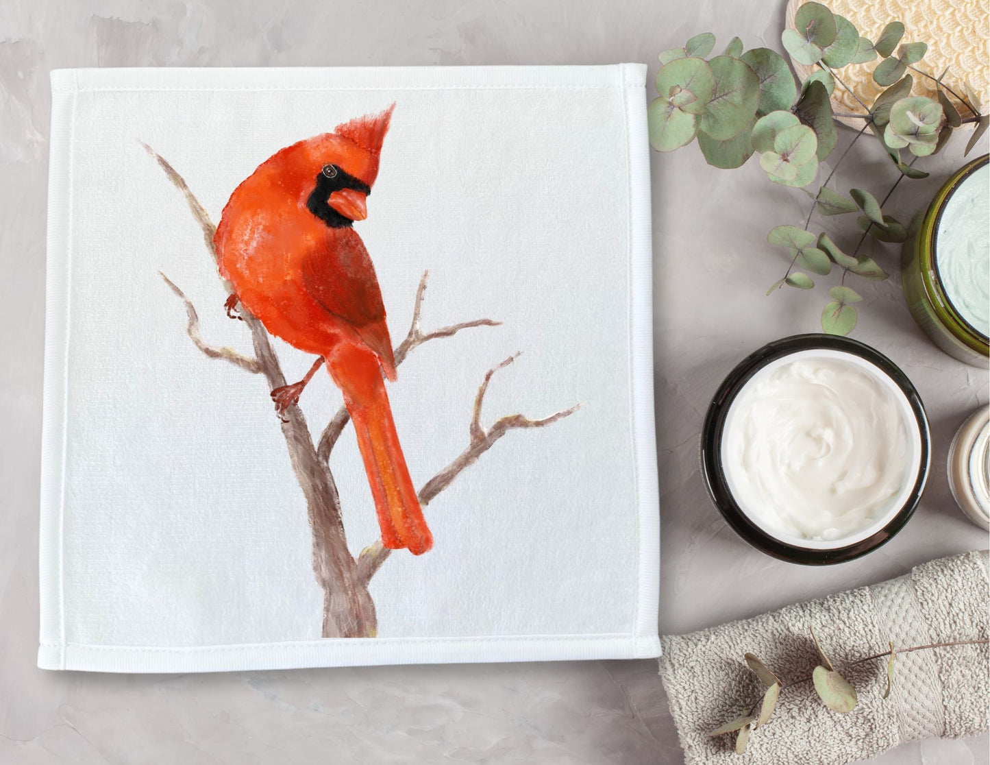 Vivid Red Cardinal Washcloth – Majestic Bird Design - MerikaArt