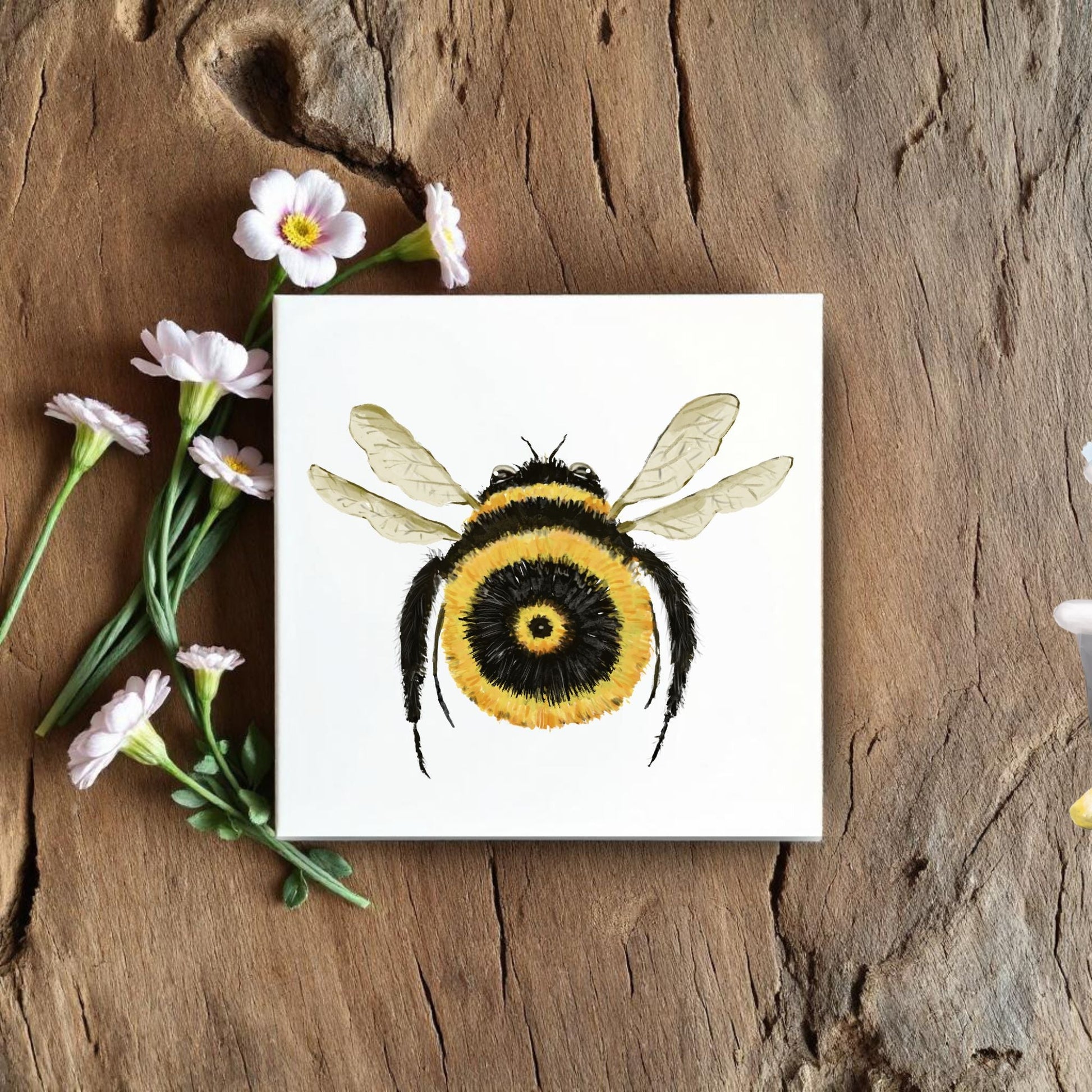 Whimsical Bumblebee Ceramic Tile - MerikaArt