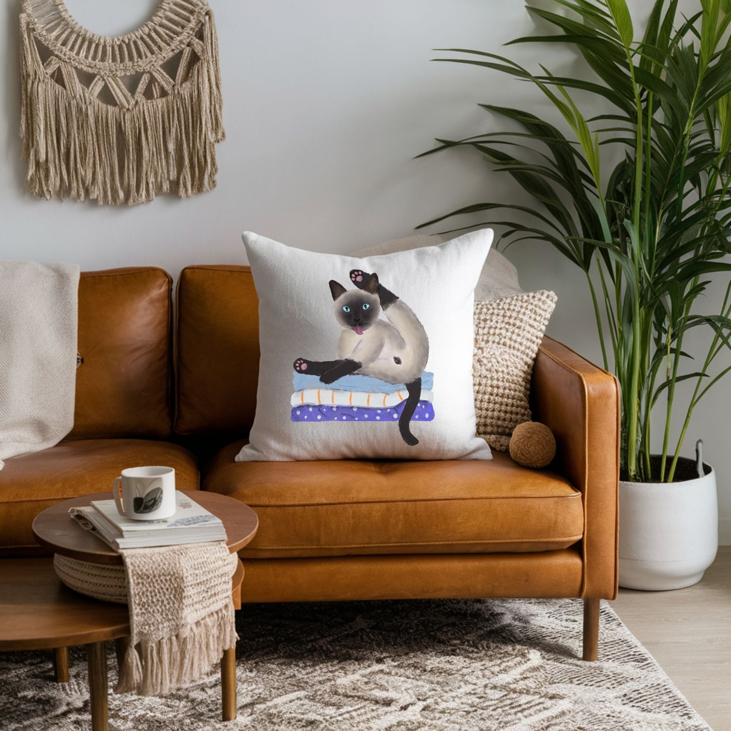 Whimsical Siamese Cat Pillow - Fun and Playful Home Decor - MerikaArt