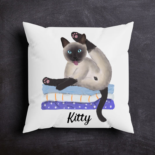 Whimsical Siamese Cat Pillow - Fun and Playful Home Decor - MerikaArt