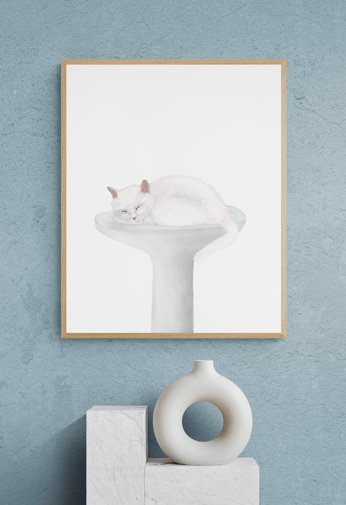 White Cat Sleeping In Sink Art - MerikaArt