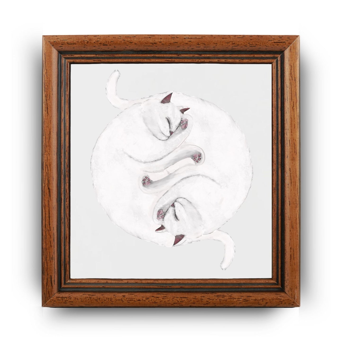 White Cats Yin and Yang Ceramic Tile - MerikaArt