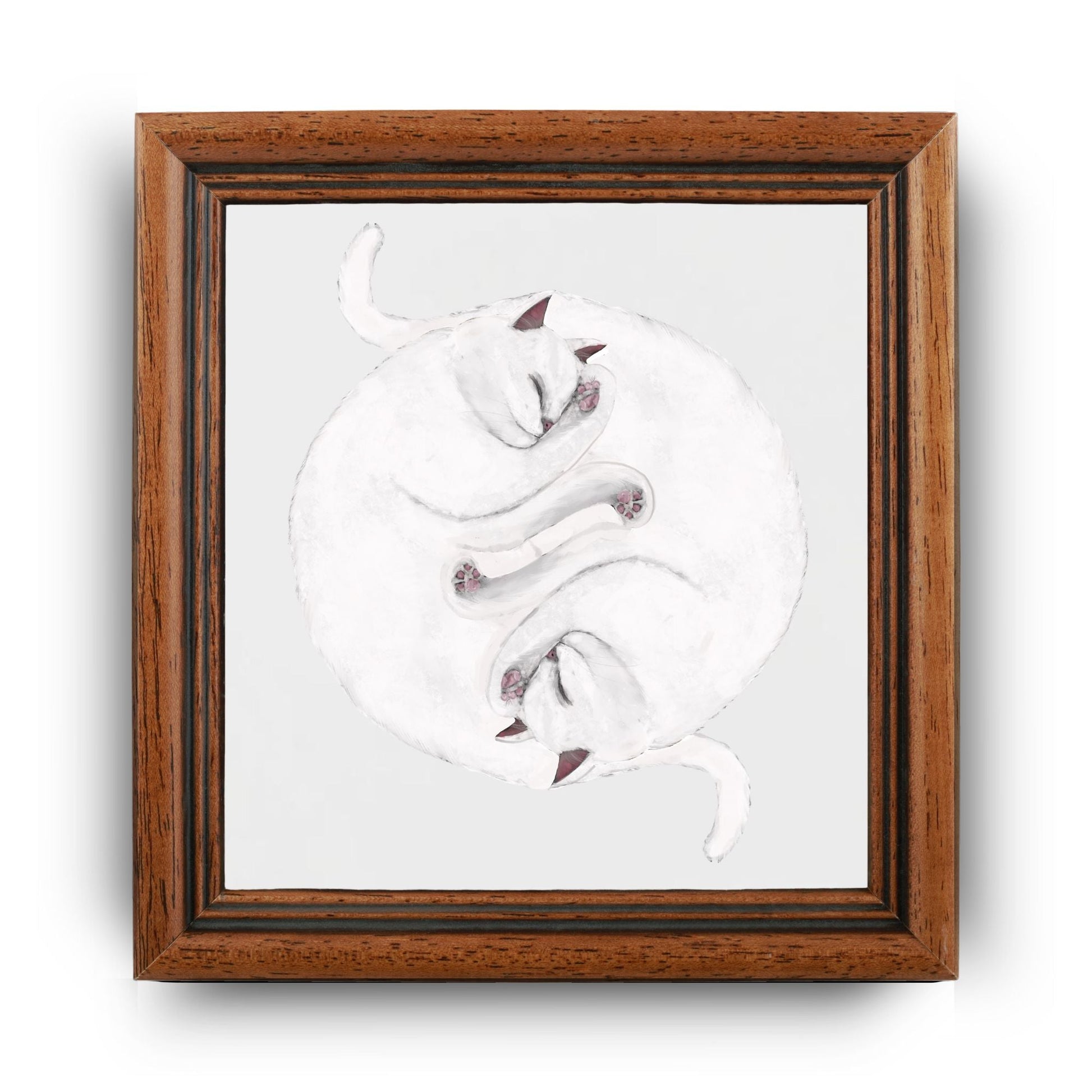 White Cats Yin and Yang Ceramic Tile - MerikaArt