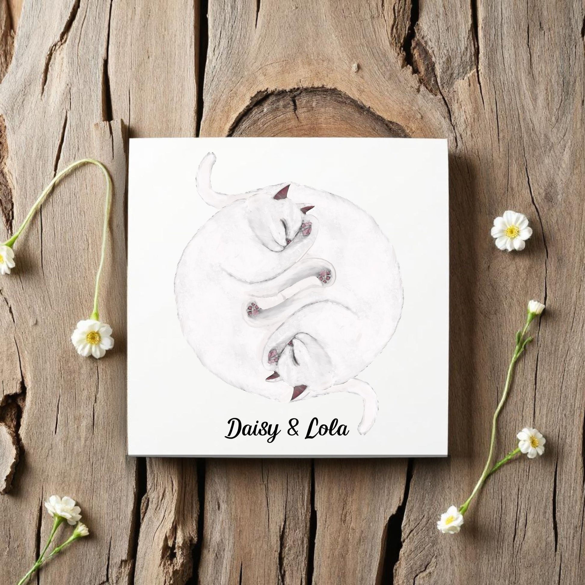 White Cats Yin and Yang Ceramic Tile - MerikaArt