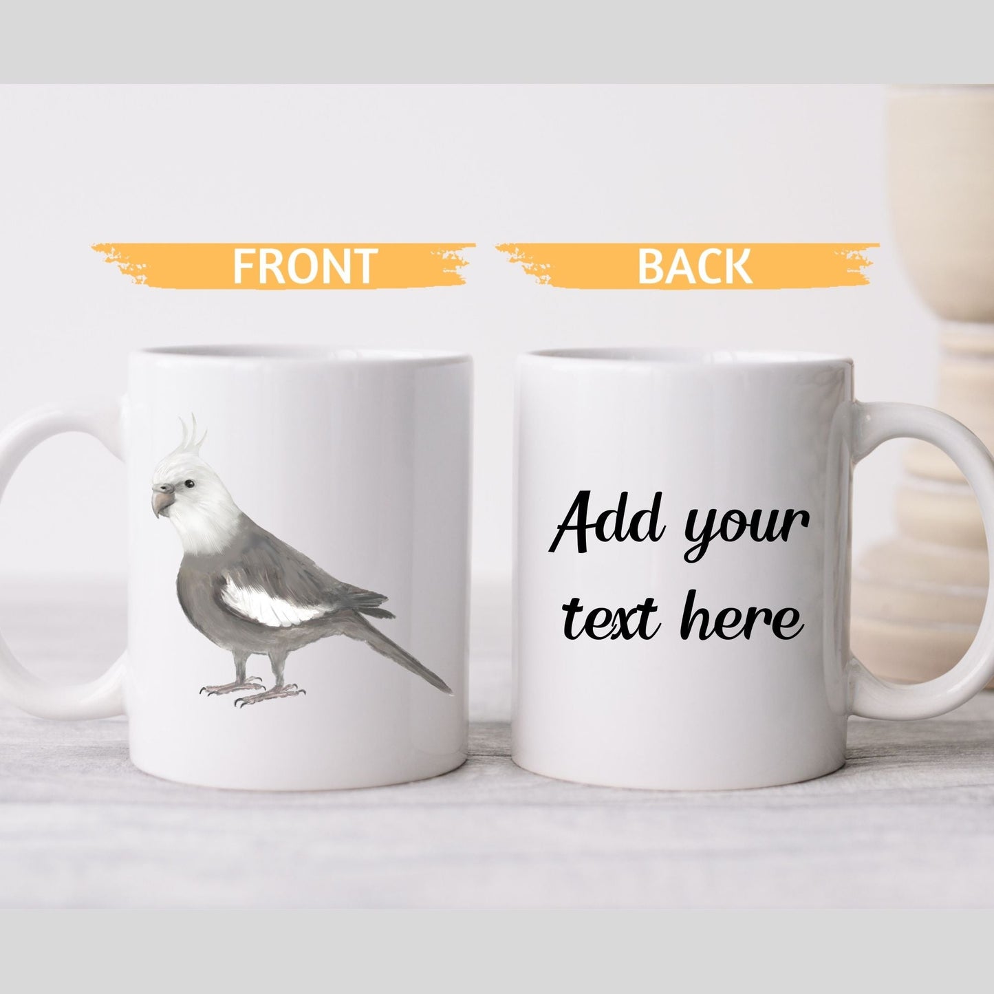 White - Crested Cockatiel Ceramic Coffee Mug - MerikaArt