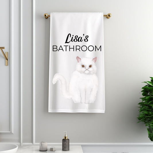 White Persian Cat Bathroom Towel - MerikaArt