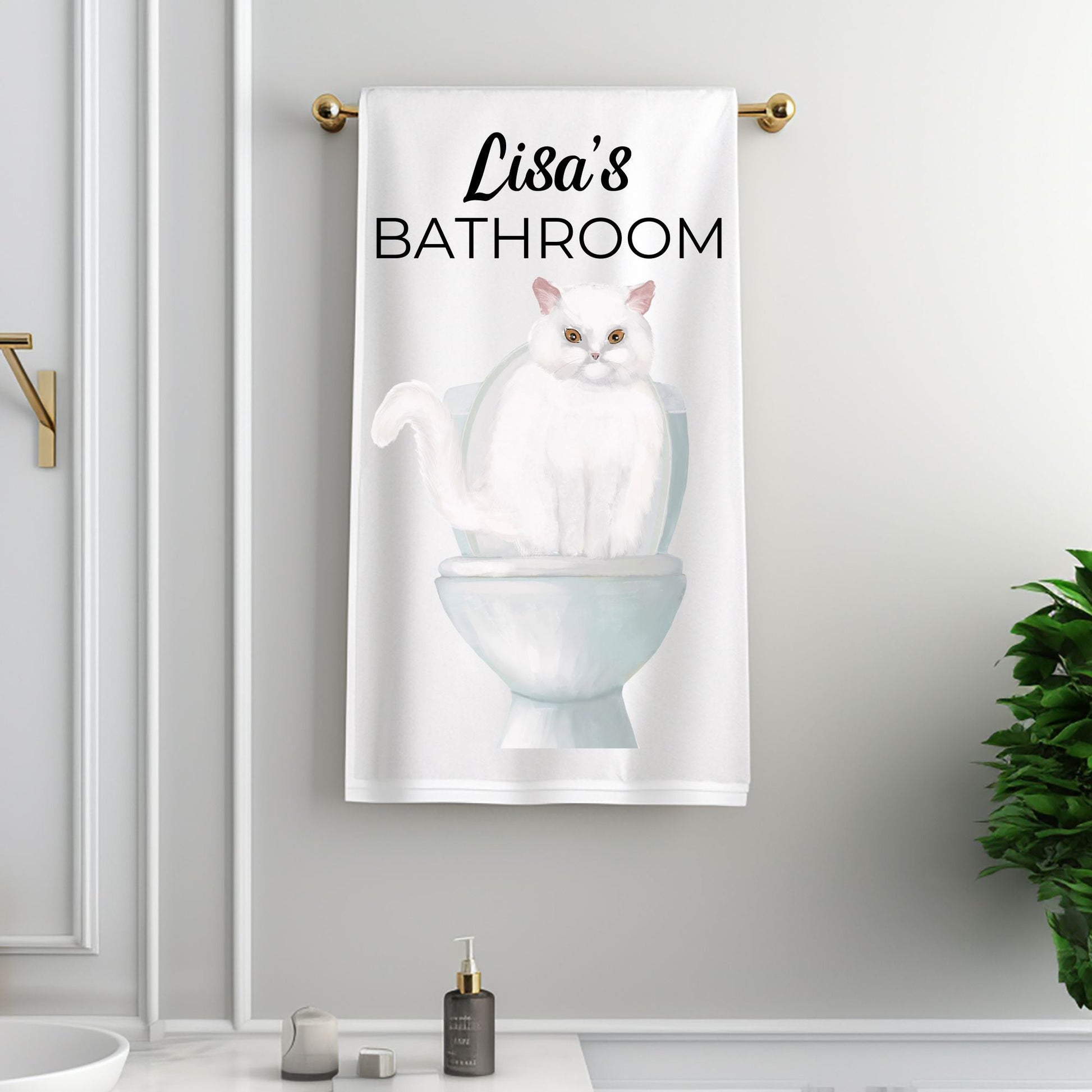 White Persian Cat Bathroom Towel - MerikaArt