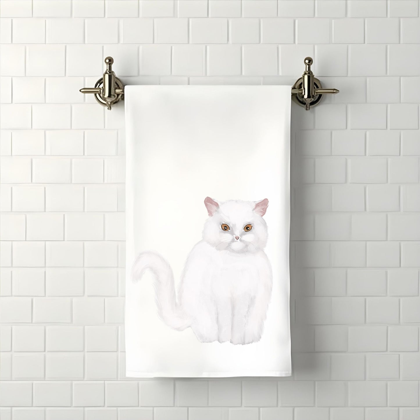 White Persian Cat Bathroom Towel - MerikaArt