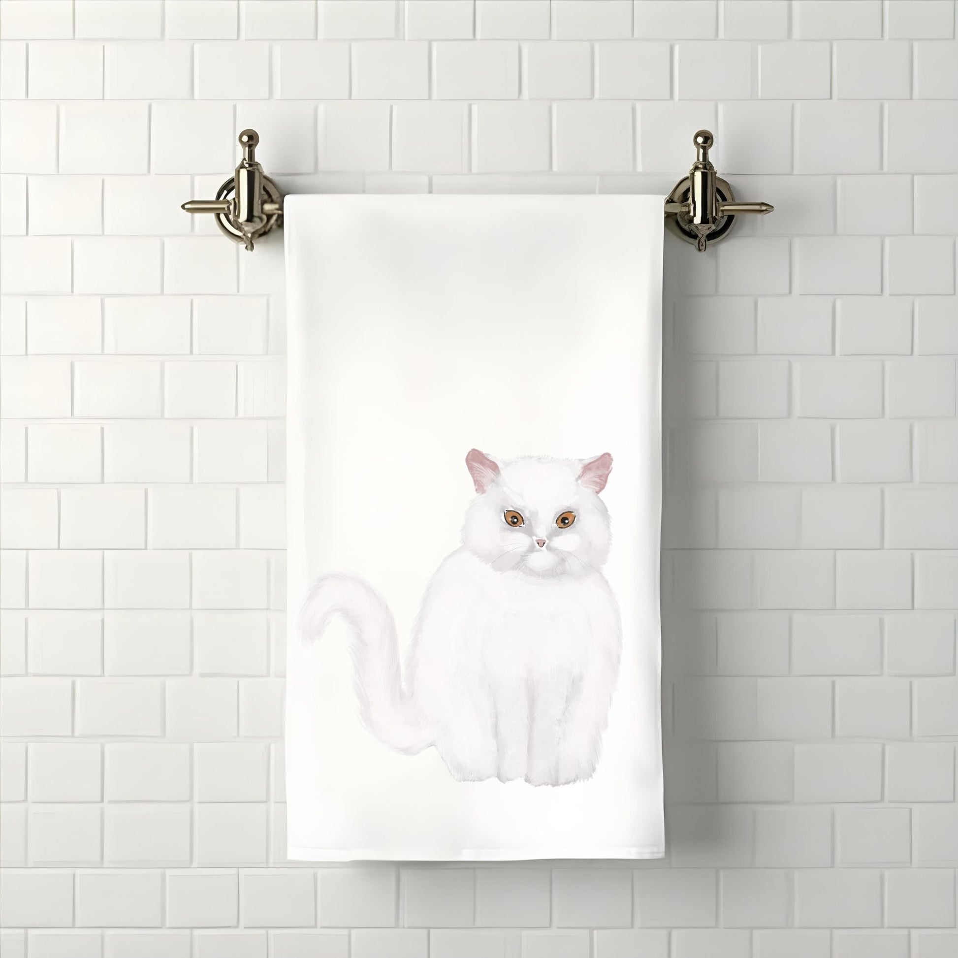 White Persian Cat Bathroom Towel - MerikaArt