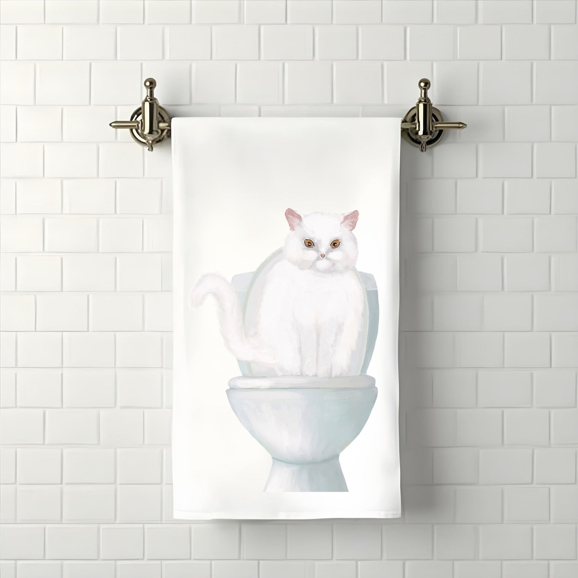 White Persian Cat Bathroom Towel - MerikaArt