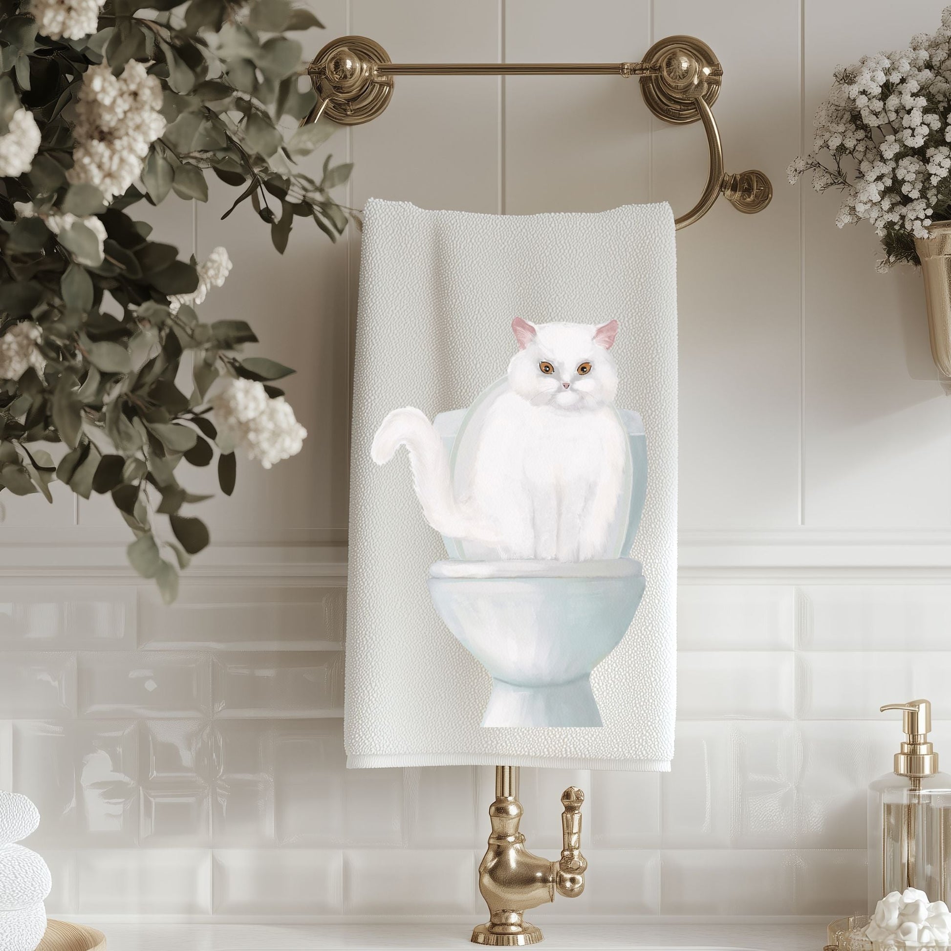 White Persian Cat Bathroom Towel - MerikaArt