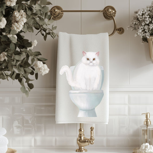 White Persian Cat Bathroom Towel - MerikaArt