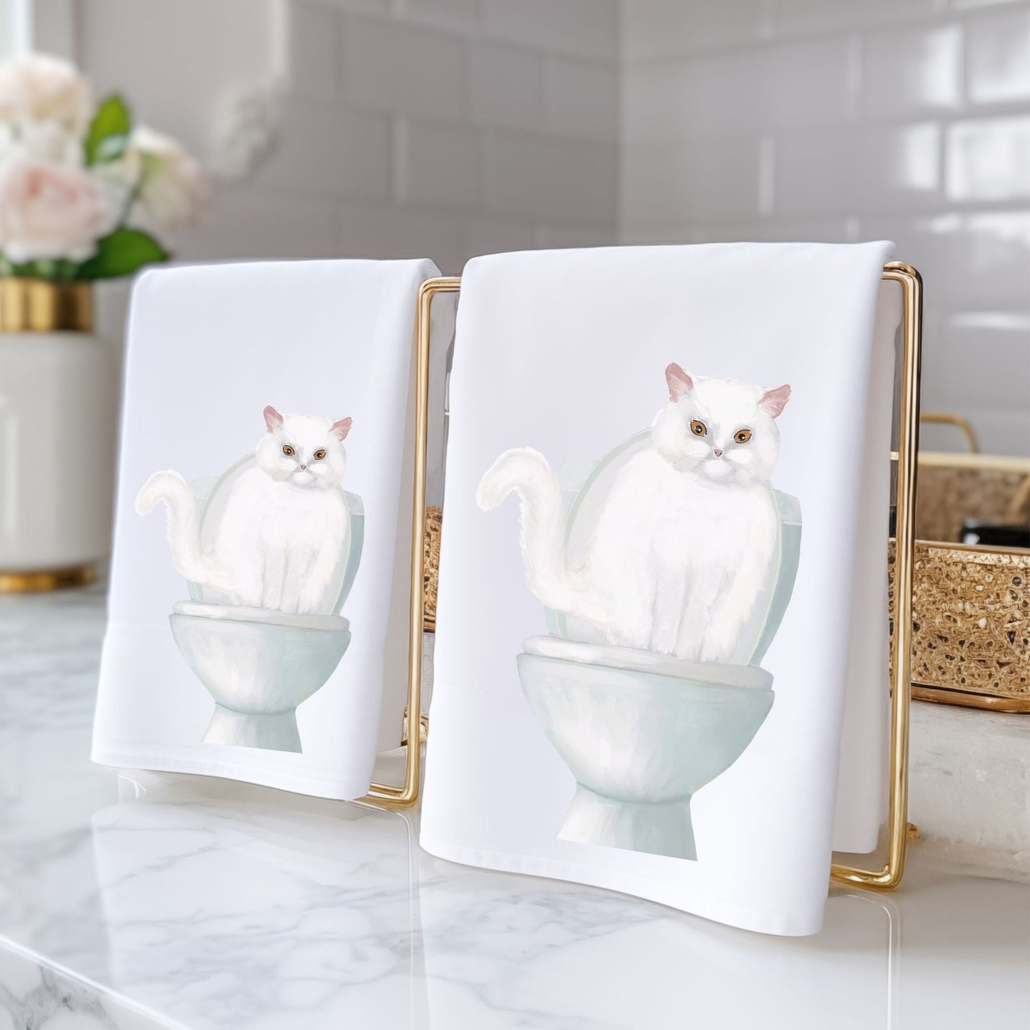 White Persian Cat Bathroom Towel - MerikaArt