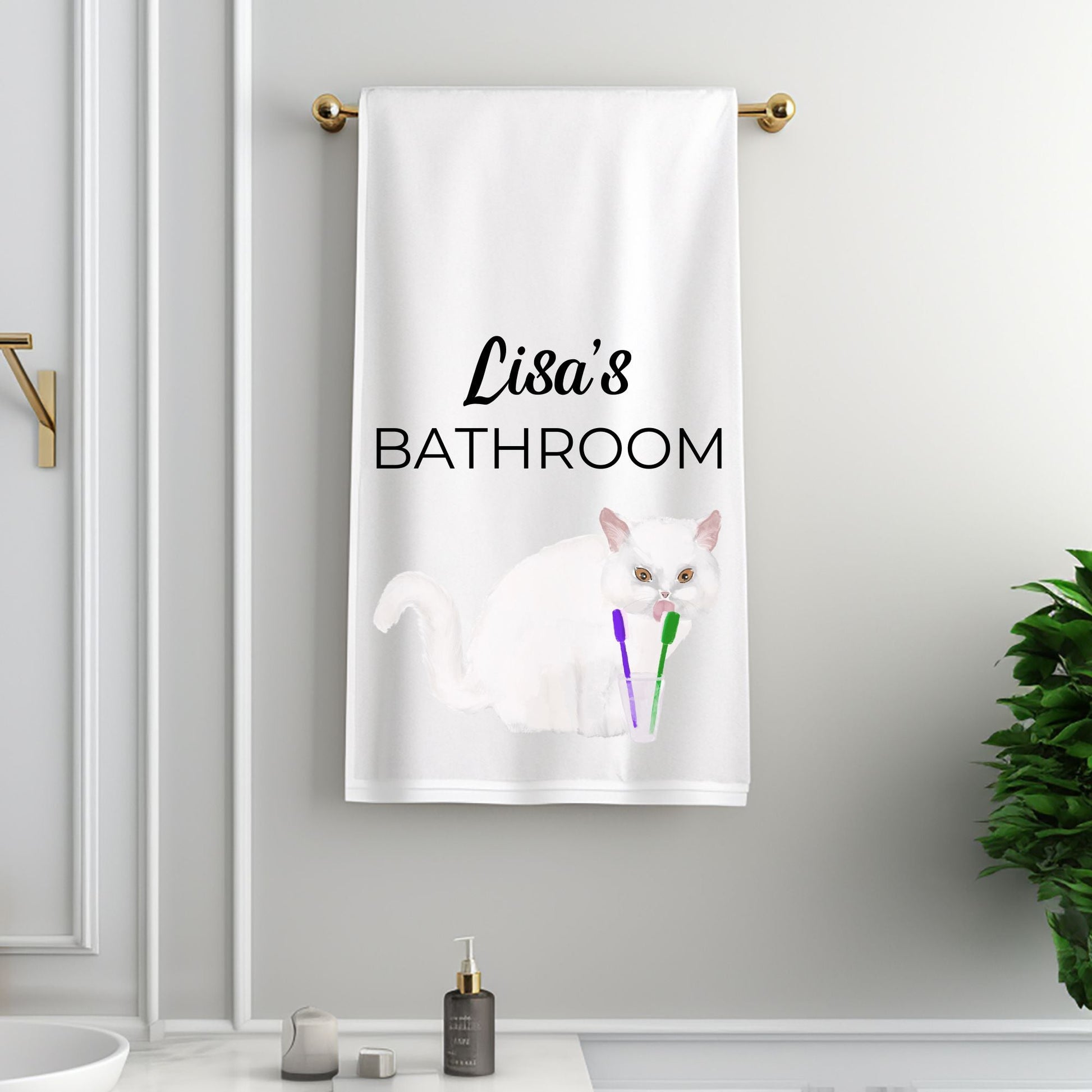 White Persian Cat Toothbrush Bathroom Towel - MerikaArt