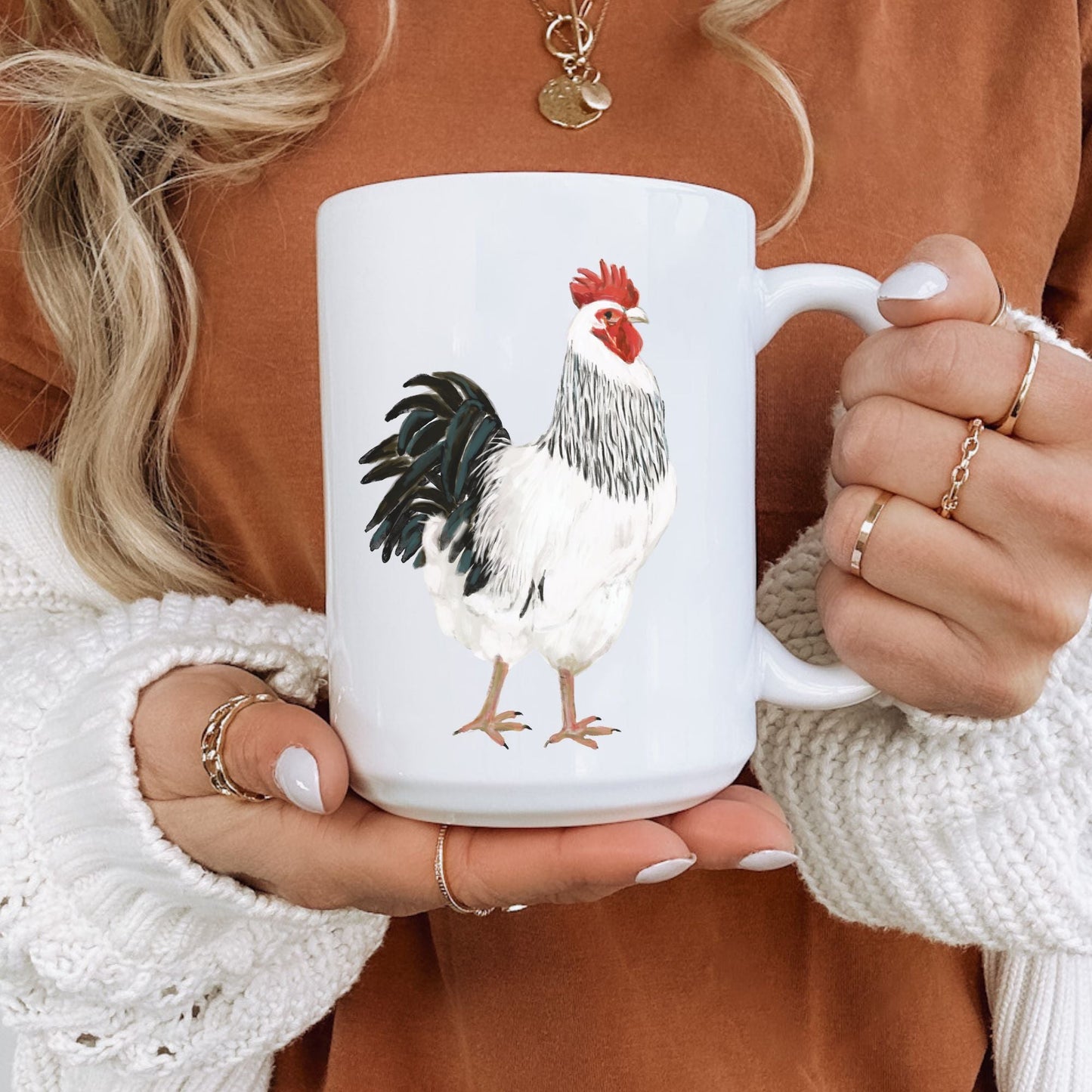 White Rooster Mug - MerikaArt