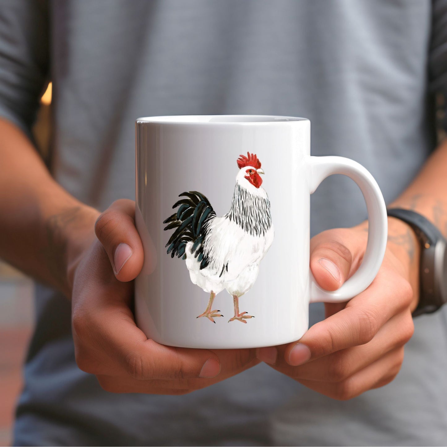 White Rooster Mug - MerikaArt